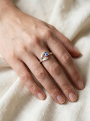 Dowsing Radiance: Rainbow Opal - Polished finish - Adjustable Sterling Silver Ring - Size 7-10 US