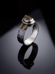 Sterling Silver Brown Tourmaline Ring: Hammered Brass Crystal Jewelry