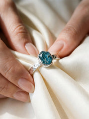 Raw Apatite Gem Ring: Hammered Sterling Silver Band