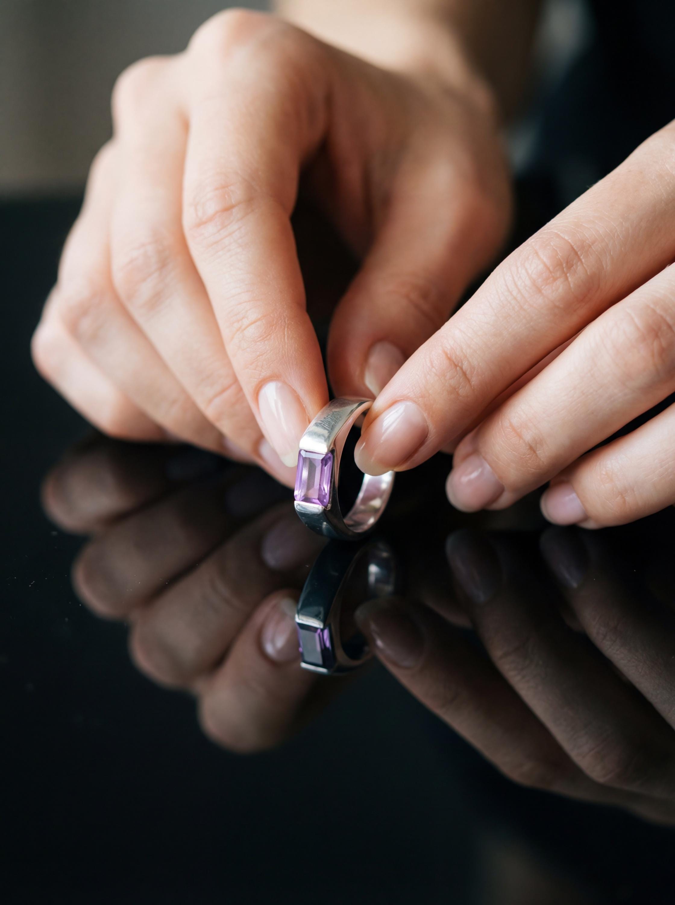 Amethyst Ring 925 Sterling Silver Octagon Faceted Violet Gemstone High Shine Geometric Crown Chakra Jewelry Size 6US