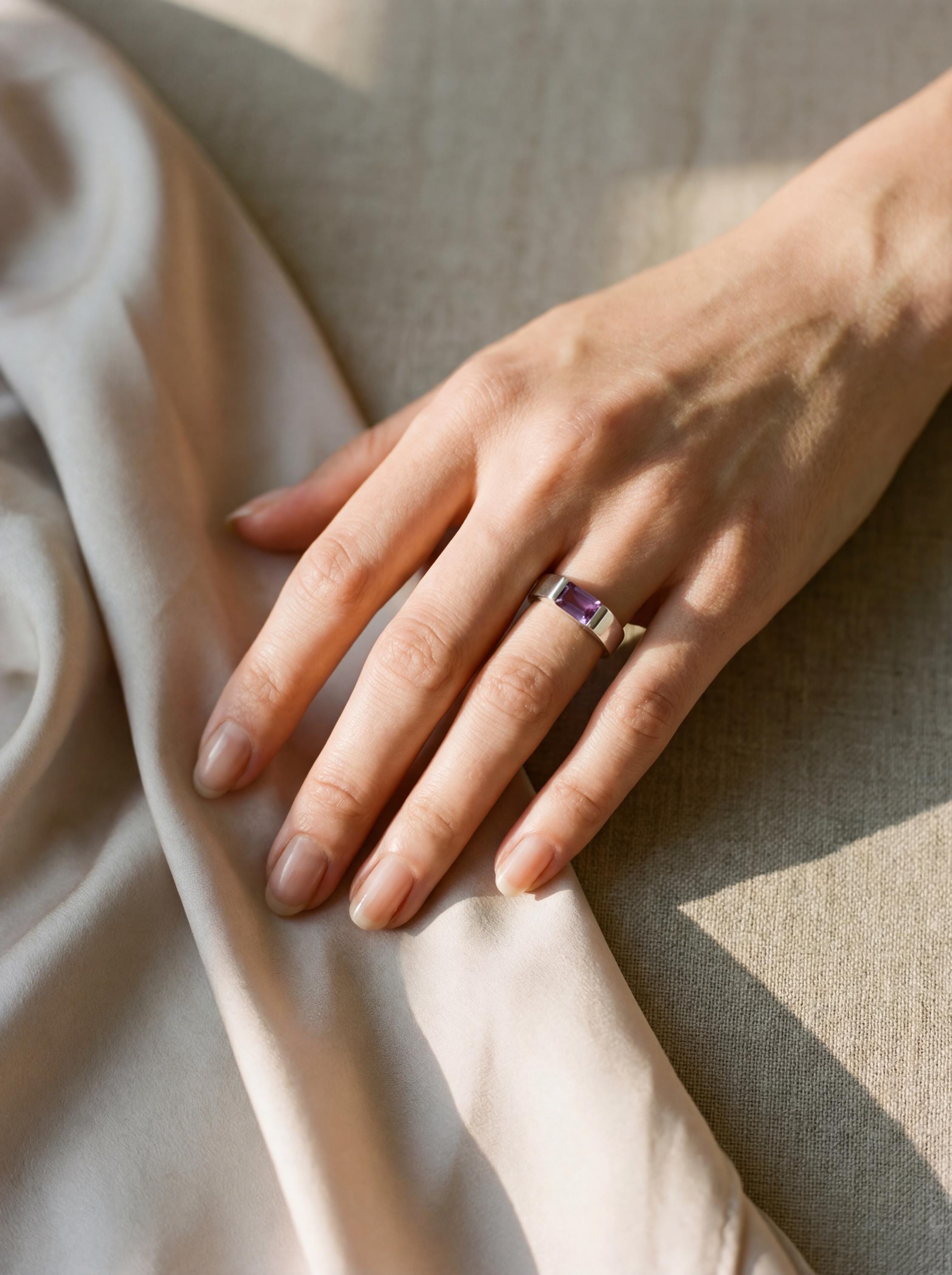 Amethyst Ring 925 Sterling Silver Octagon Faceted Violet Gemstone High Shine Geometric Crown Chakra Jewelry Size 6US