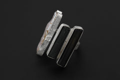 Pearl Black Tourmaline Ring 925 Sterling Silver Adjustable Organic Textured Band Heart Root Chakra Gif