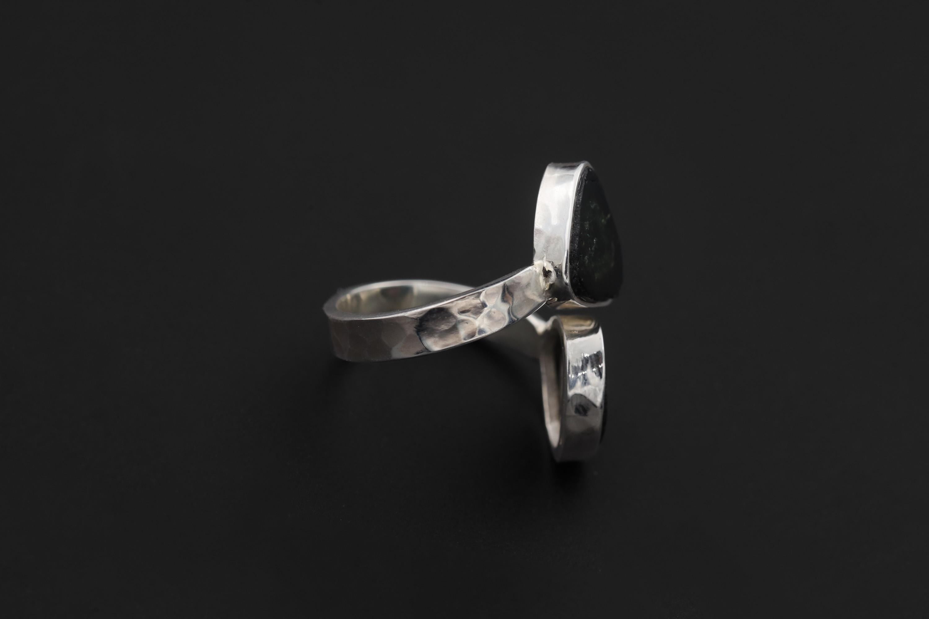 Dual Tourmaline Ring, 925 Sterling Silver Adjustable Open Band