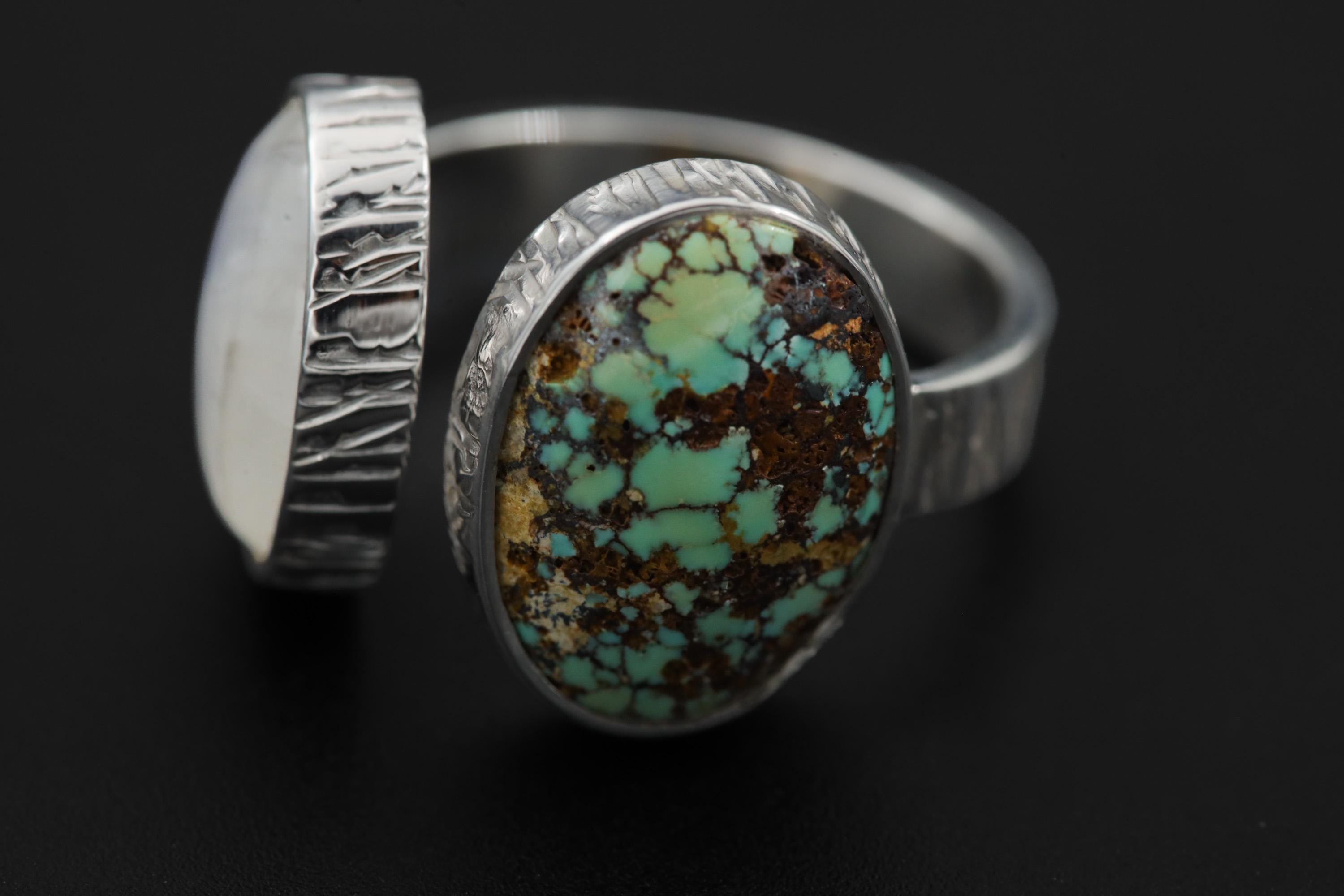 Blue Moonstone Turquoise Ring 925 Sterling Silver Adjustable Hammered Band Third Eye Throat Chakra Gift