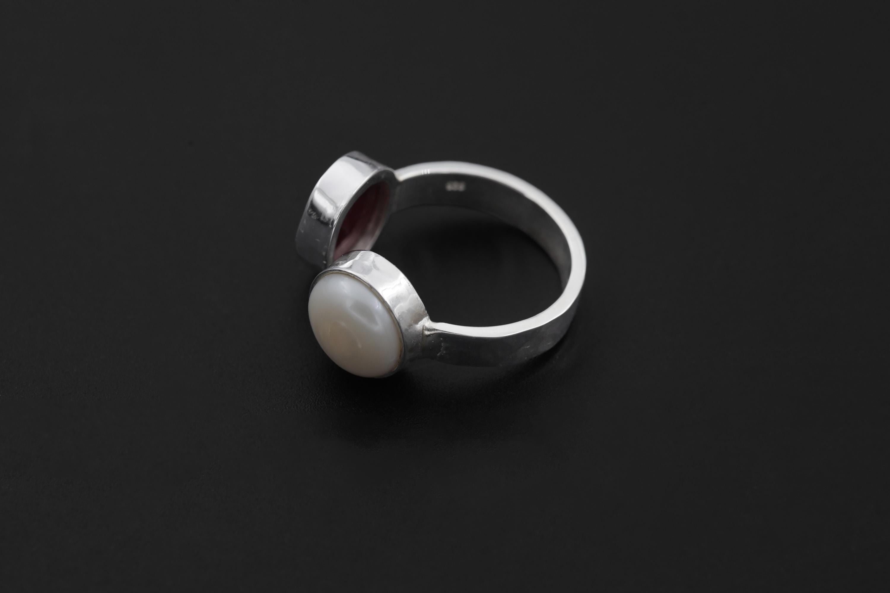 Ruby South Sea Pearl Ring 925 Sterling Silver Adjustable Hammered Band Heart Root Chakra July Birthstone Gift