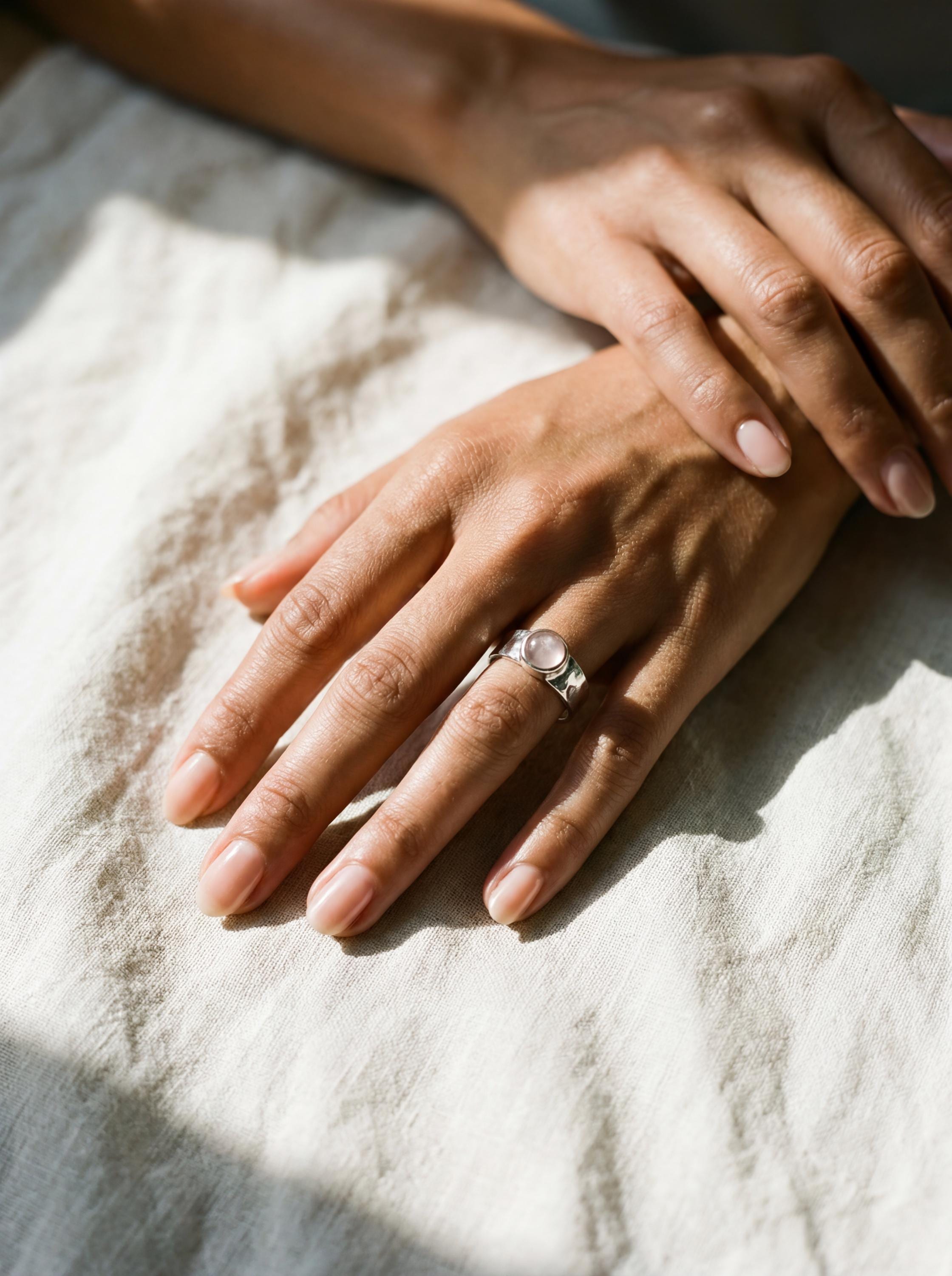 Rose Quartz Sterling Silver Ring: Hammered Unisex Band