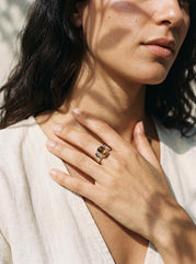 Himalayan Brown Tourmaline Ring: Hammered Sterling Silver Unisex Band