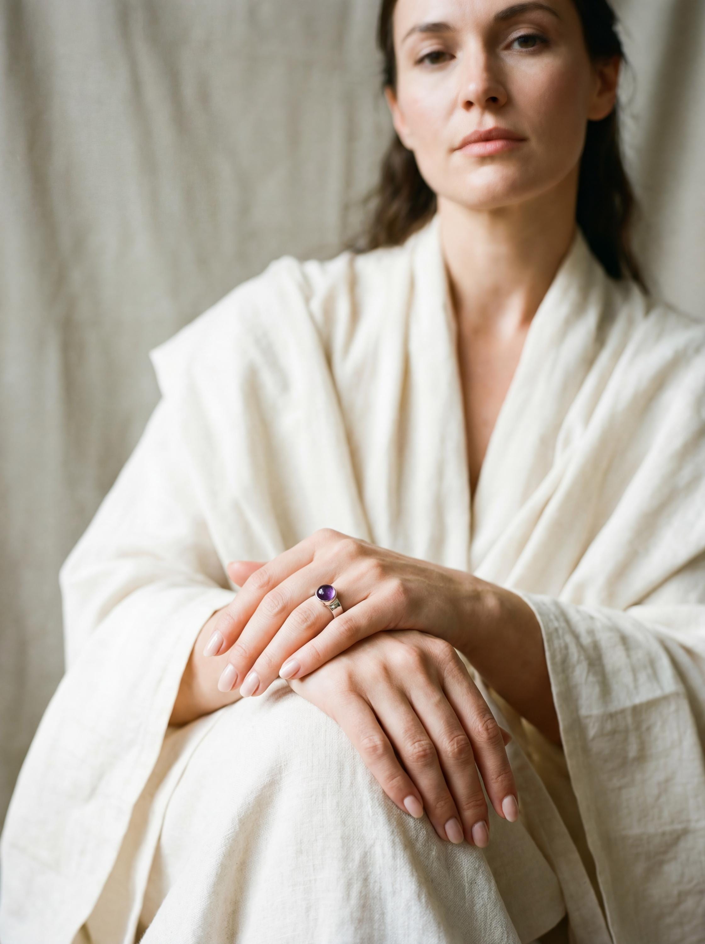 Hammered Sterling Silver Amethyst Ring: Unisex Gemstone Jewelry