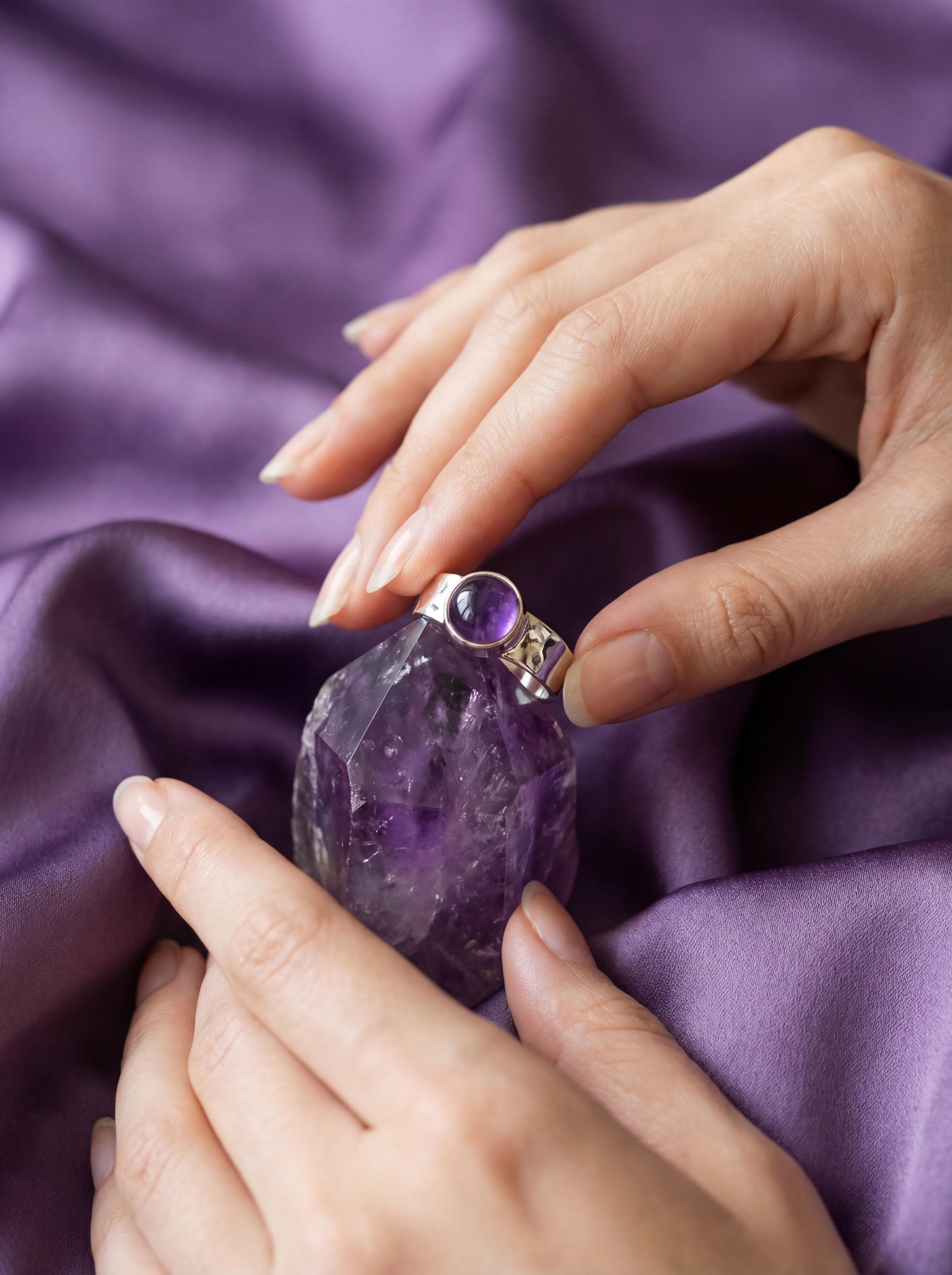 Hammered Sterling Silver Amethyst Ring: Unisex Gemstone Jewelry