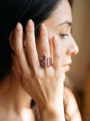 Red Kyanite Ruby Ring 925 Silver Adjustable Open Multi Stone Statement Jewelry