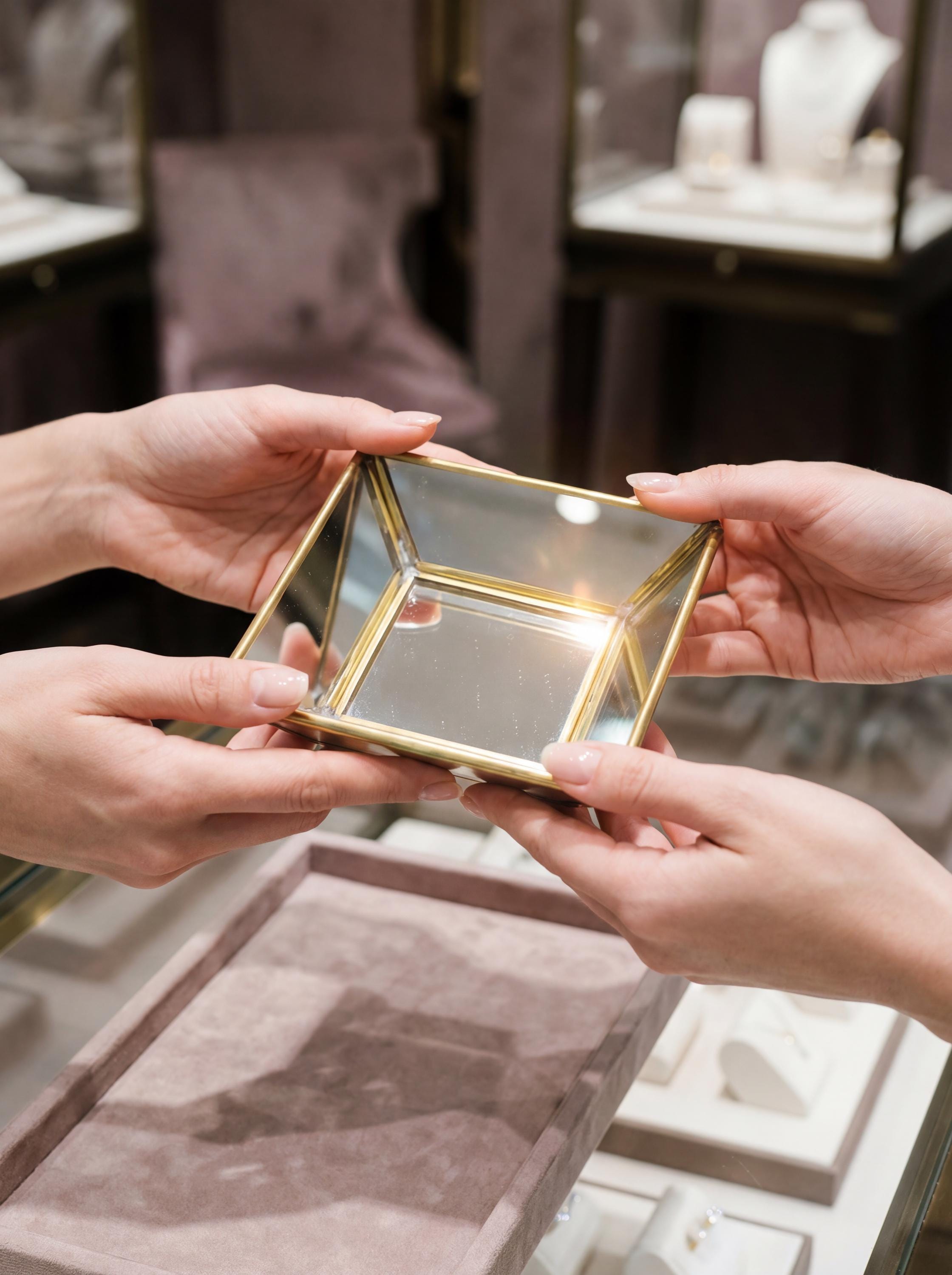 Brass Mirror Geometric Tray Handmade Reflective Pyramid Jewelry Display Tray Candle Holder Keepsake Decor Gift