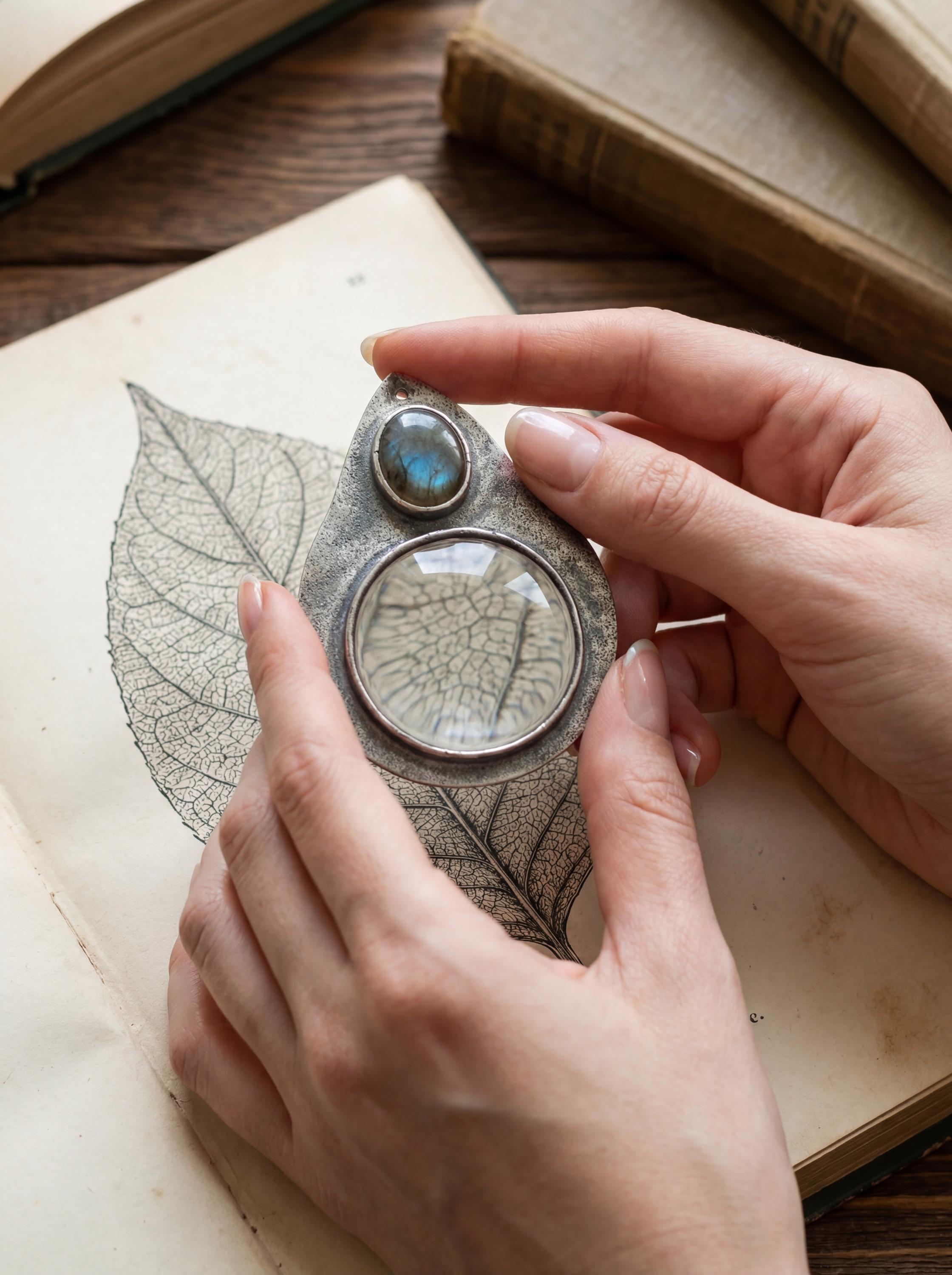Labradorite Magnifying Glass Pendant, 925 Silver Fire Starter, Artisan Jewelry
