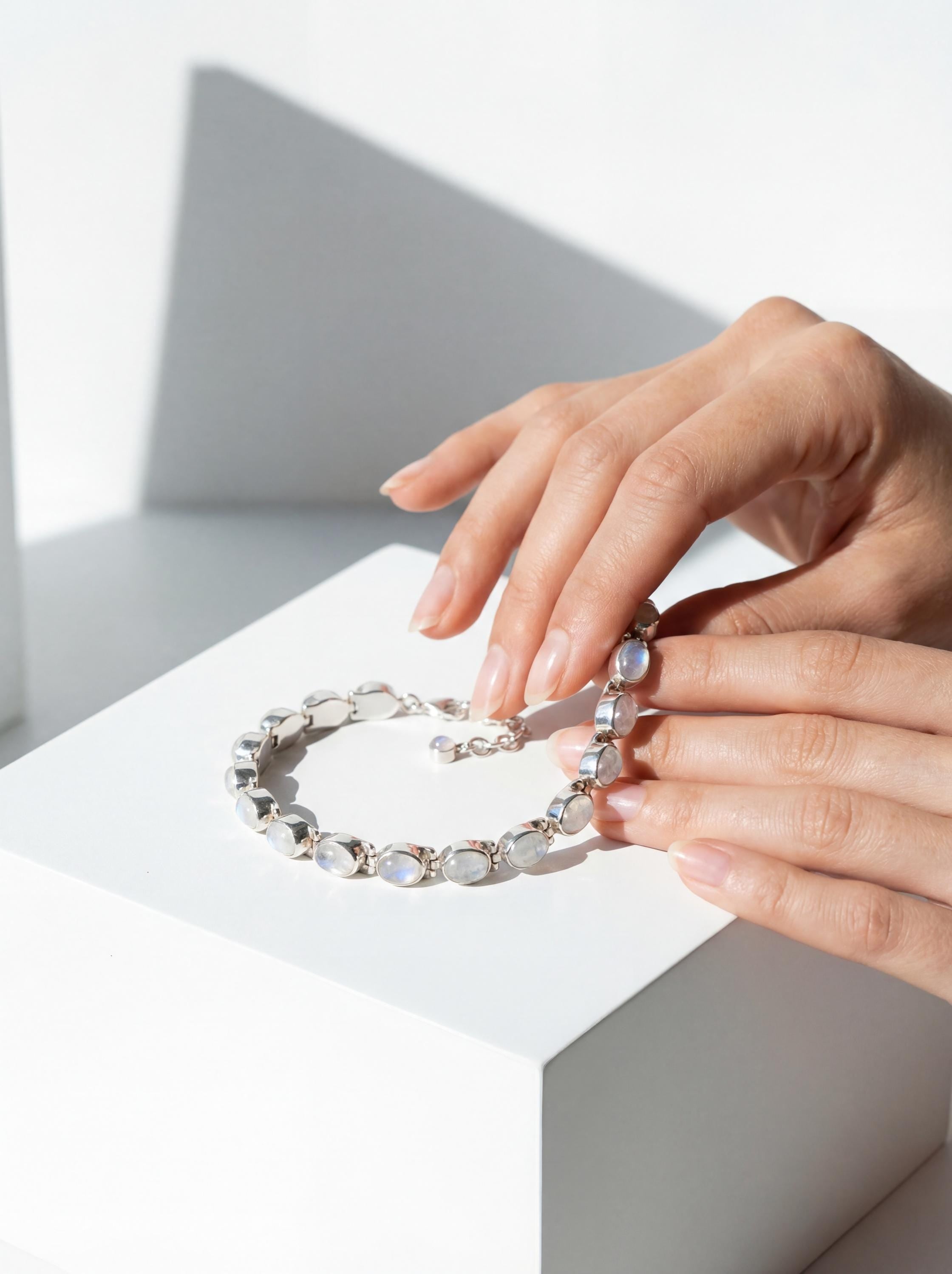 Oval Blue Moonstone Bracelet, 925 Sterling Silver Adjustable Jewelry