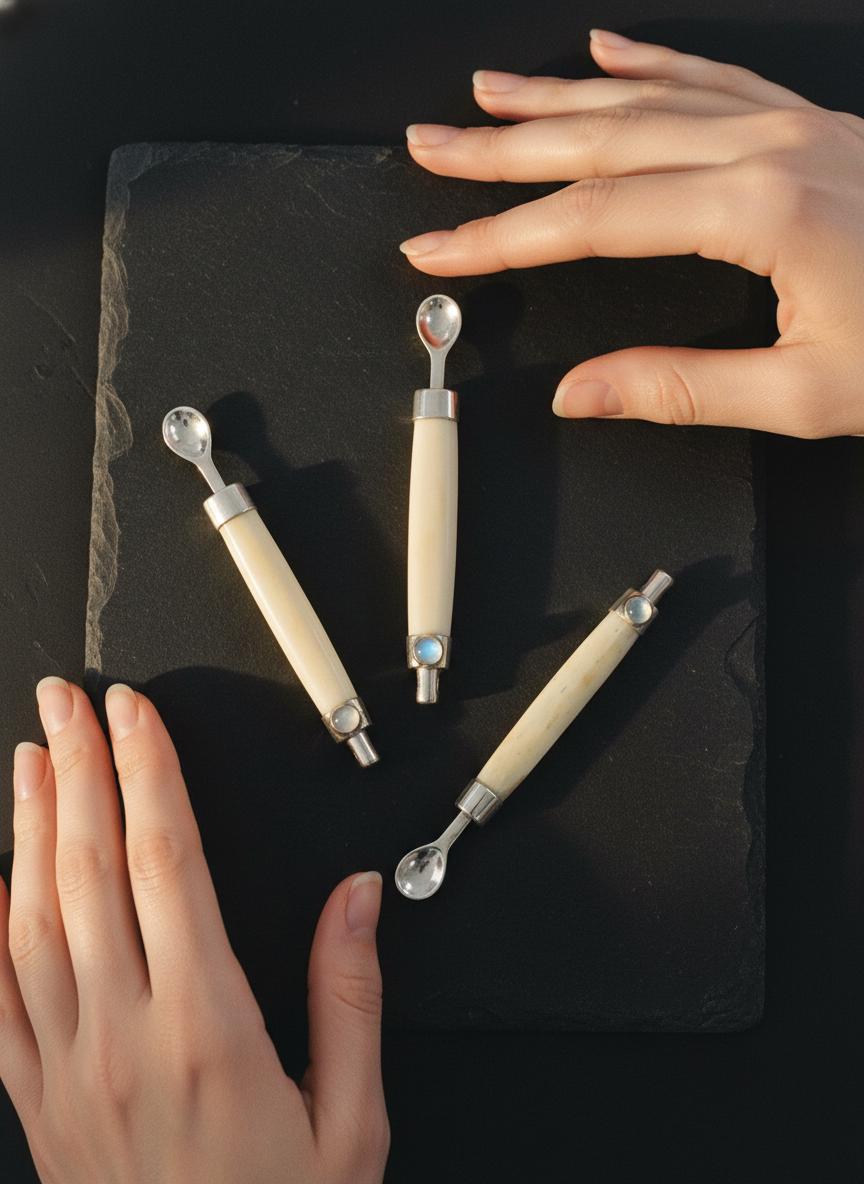 Blue Moonstone Bone Spoon Pendant Sterling Silver 925 Handmade Ritual Jewelry Lunar Necklace Crown Chakra Gift