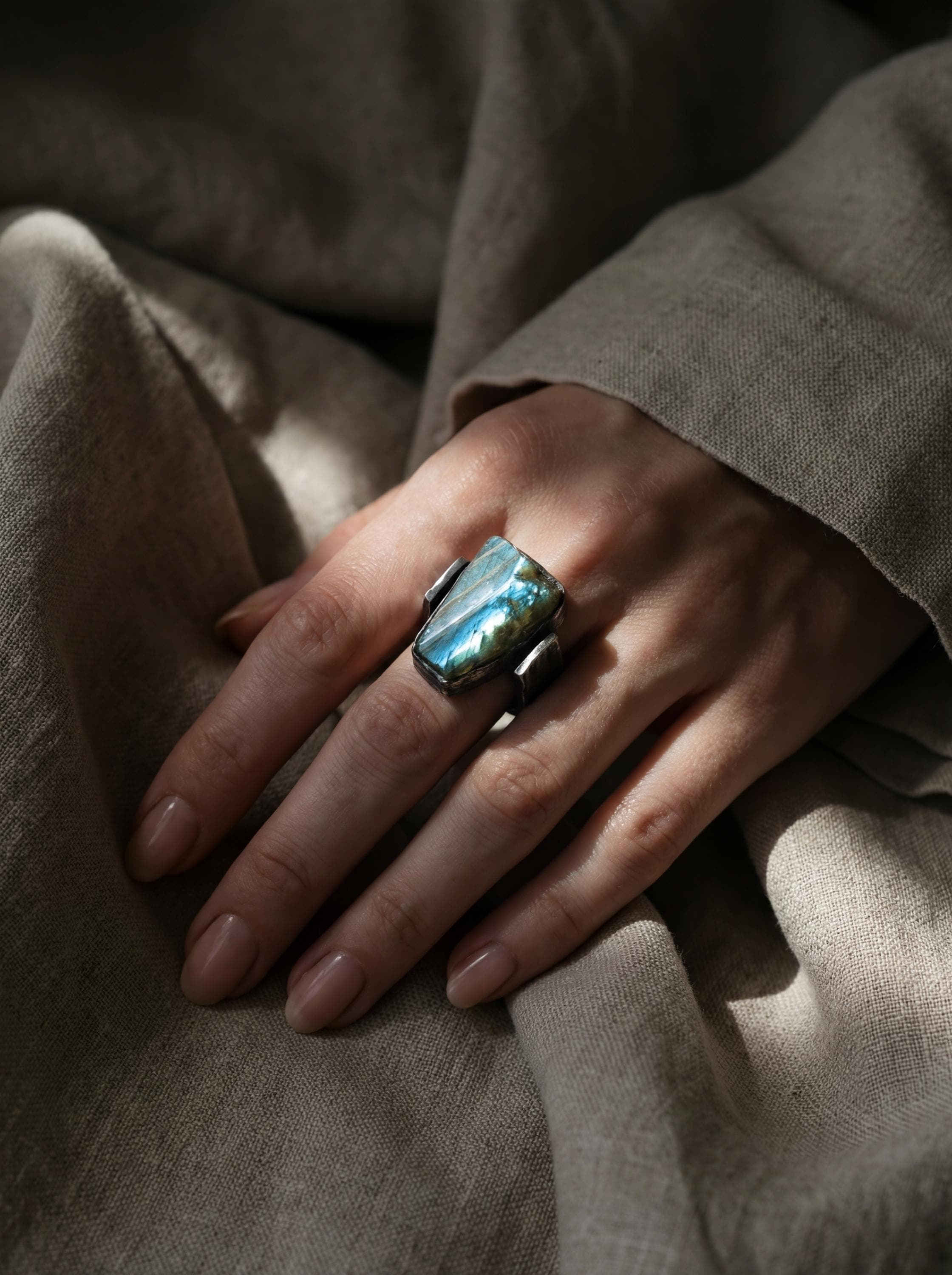 Raw Labradorite Ring Men's Size 9 925 Sterling Silver Brutalist Statement Ring Large Chunky Gemstone Jewelry Protection Third Eye Energy