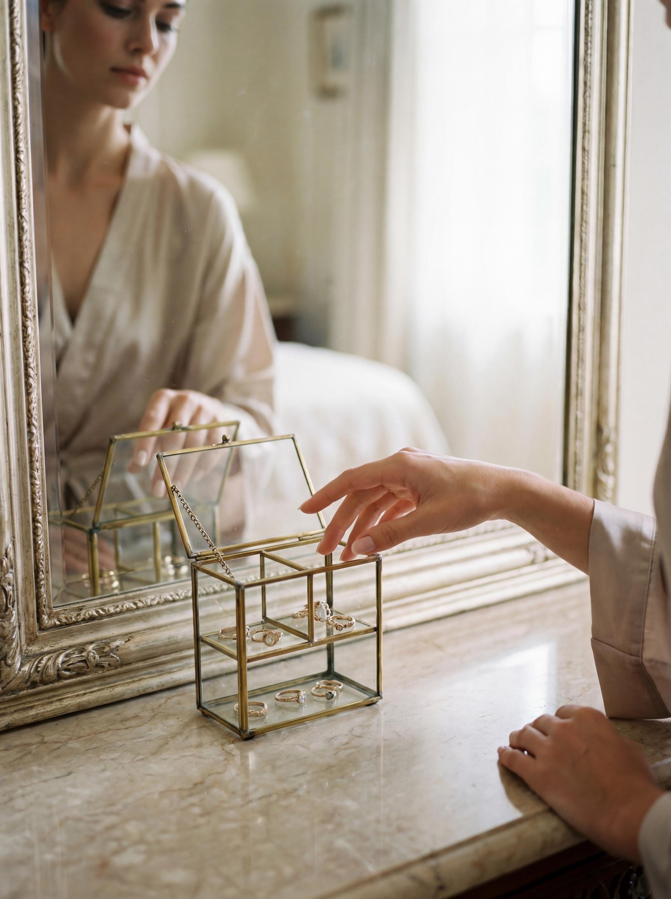 Large Glass Brass Display Box Rectangular Jewelry Case Crystal Shelf Keepsake Cabinet Ring Storage Gift
