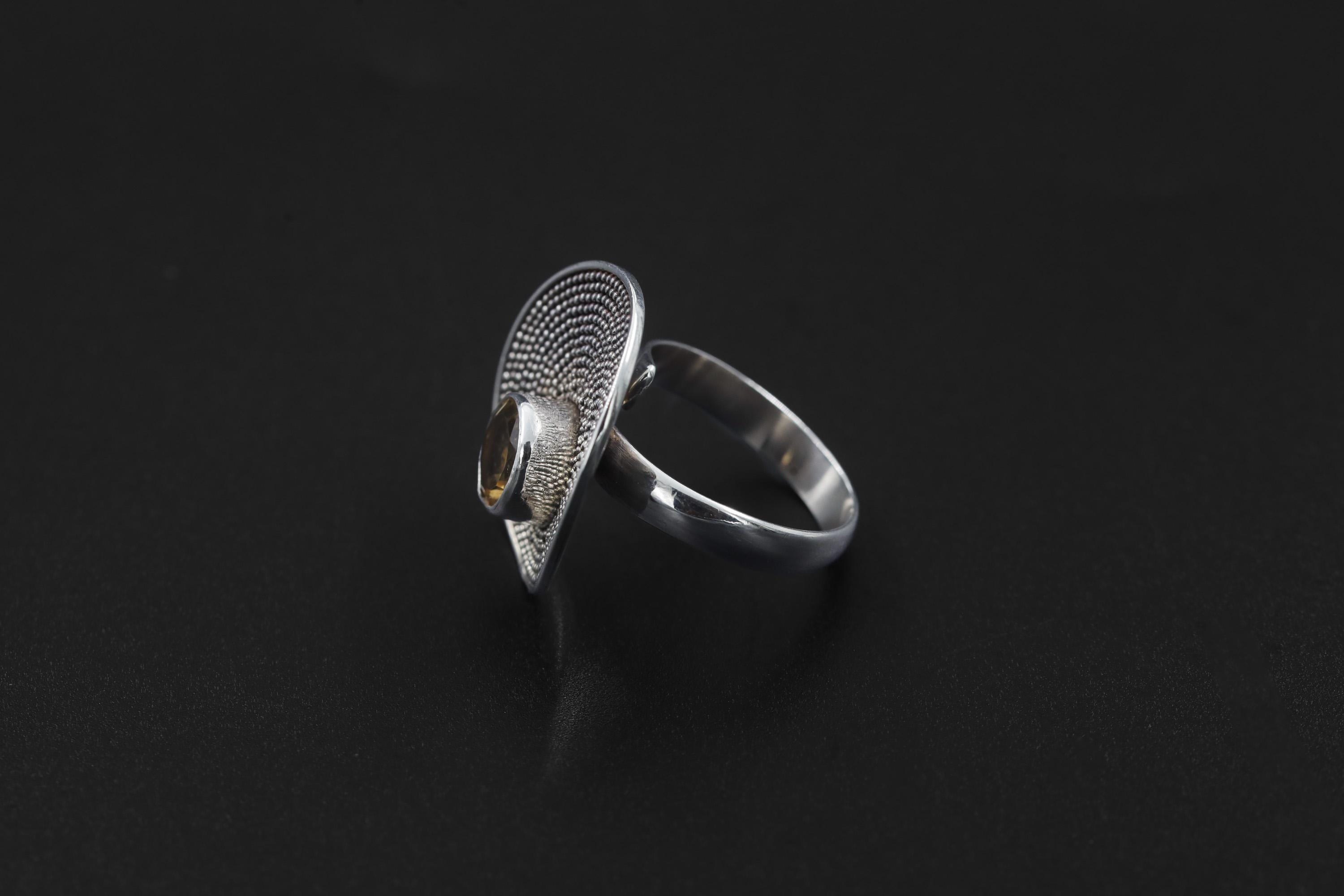 Adjustable Citrine Ring 925 Sterling Silver Solar Disc Statement Ring Faceted Gemstone Solar Plexus Chakra Jewelry Gift