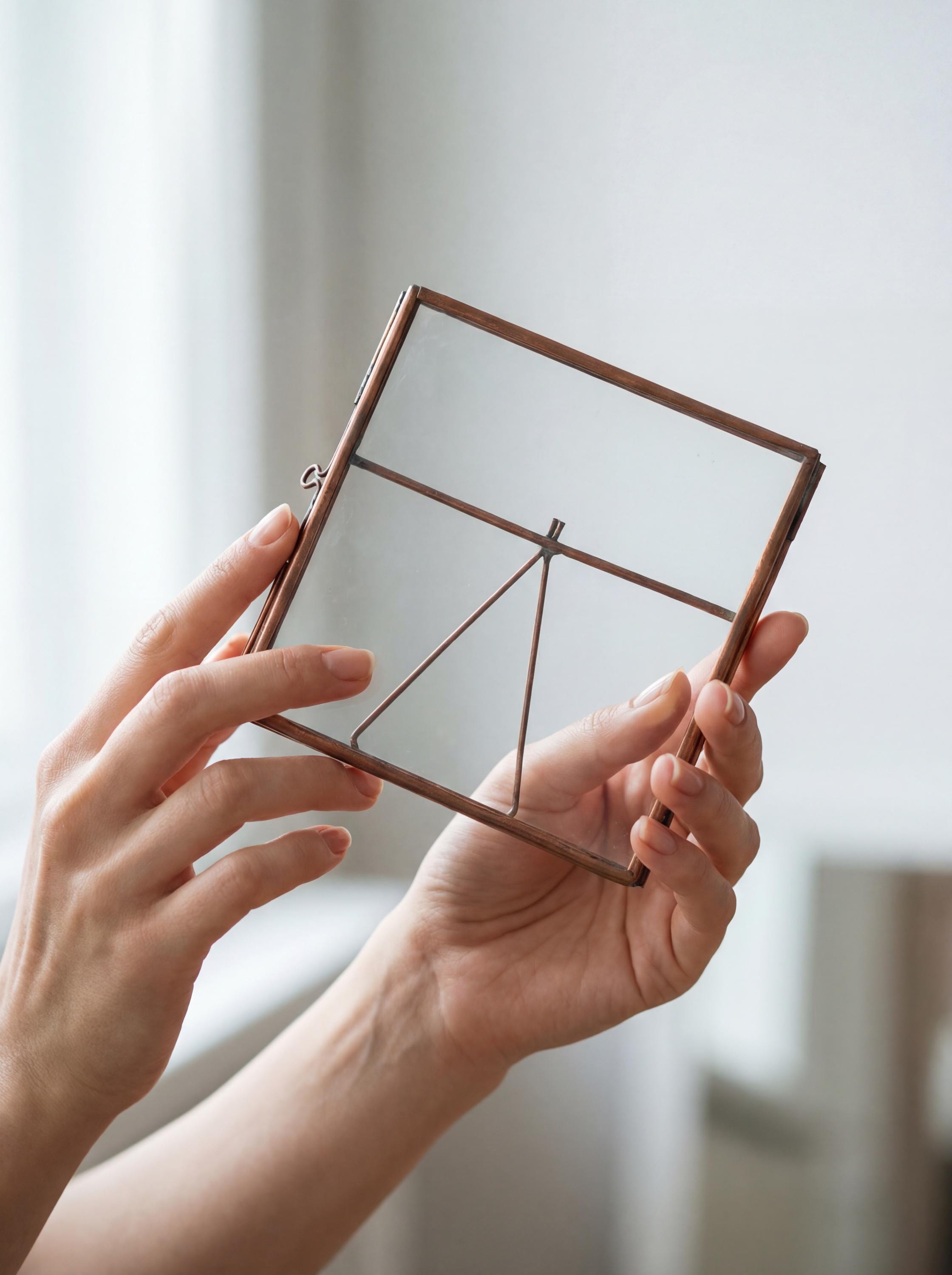 Copper Glass Photo Frame, Handmade Square Picture Frame, Small Tabletop Display, Pressed Flower Keepsake Gift