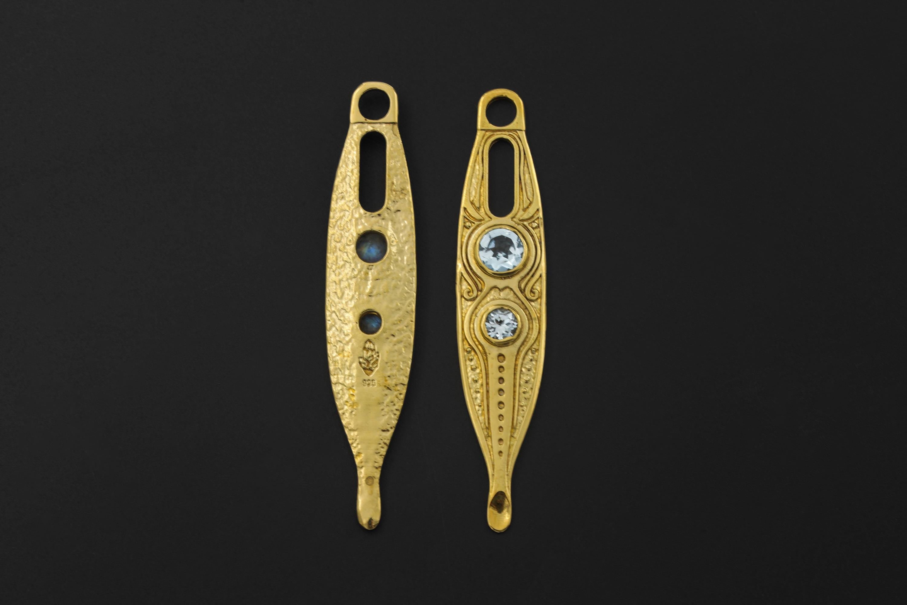 Blue Topaz Spoon Pendant 18k Gold Plated Brass Cast Ritual Spoon Necklace Throat Chakra December Gift