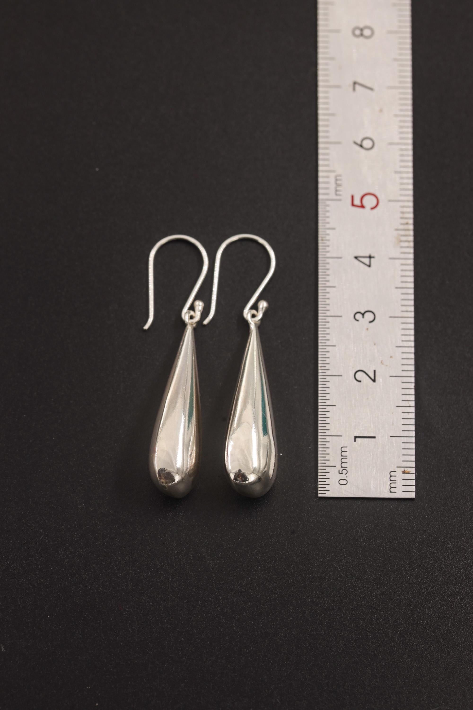 Sterling Silver Teardrop Earrings 925 High Shine Polish Minimalist Drop Dangle Jewelry Elegant Modern Gift for Her Sleek Liquid Metal Style