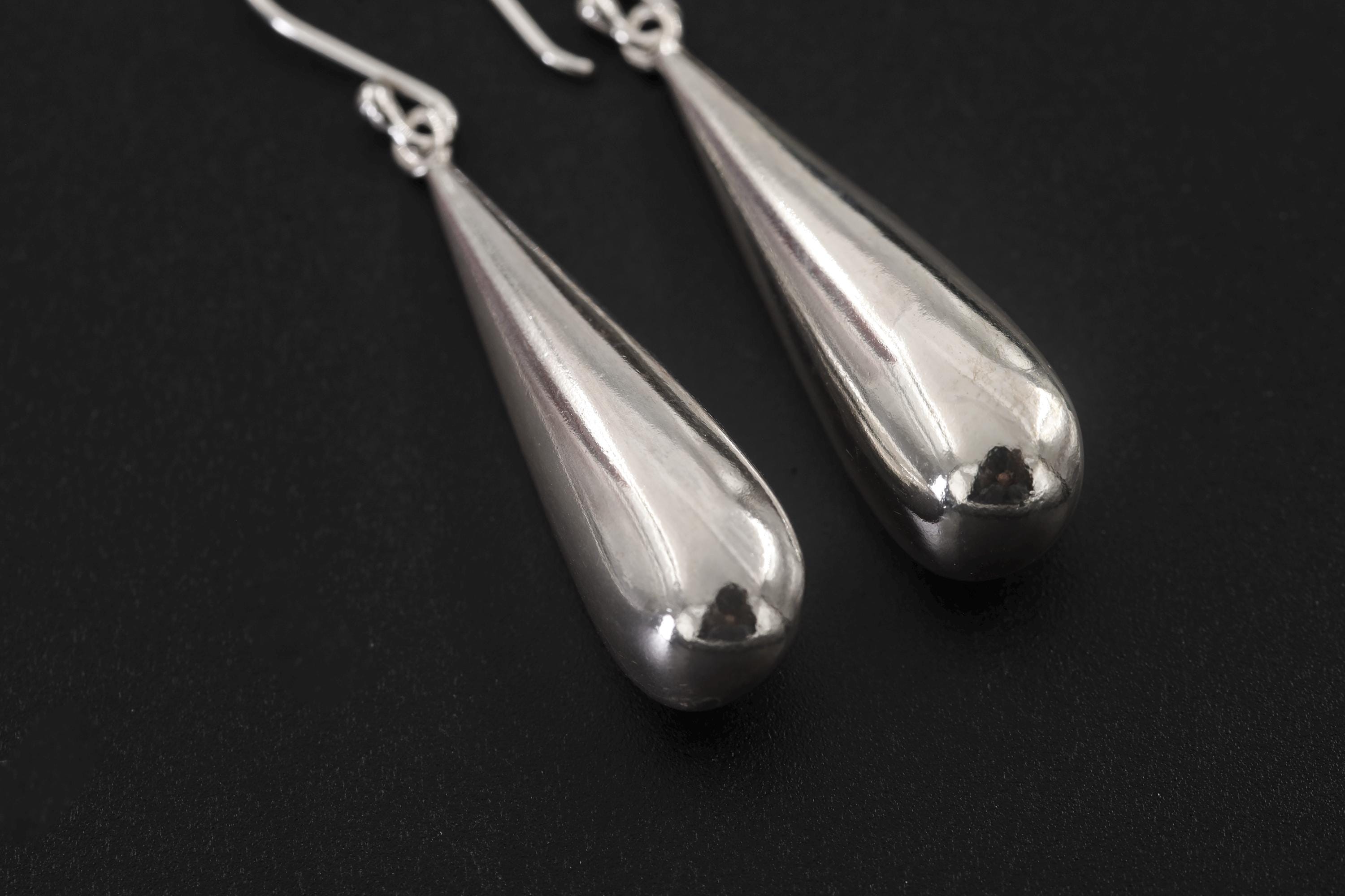 Sterling Silver Teardrop Earrings 925 High Shine Polish Minimalist Drop Dangle Jewelry Elegant Modern Gift for Her Sleek Liquid Metal Style