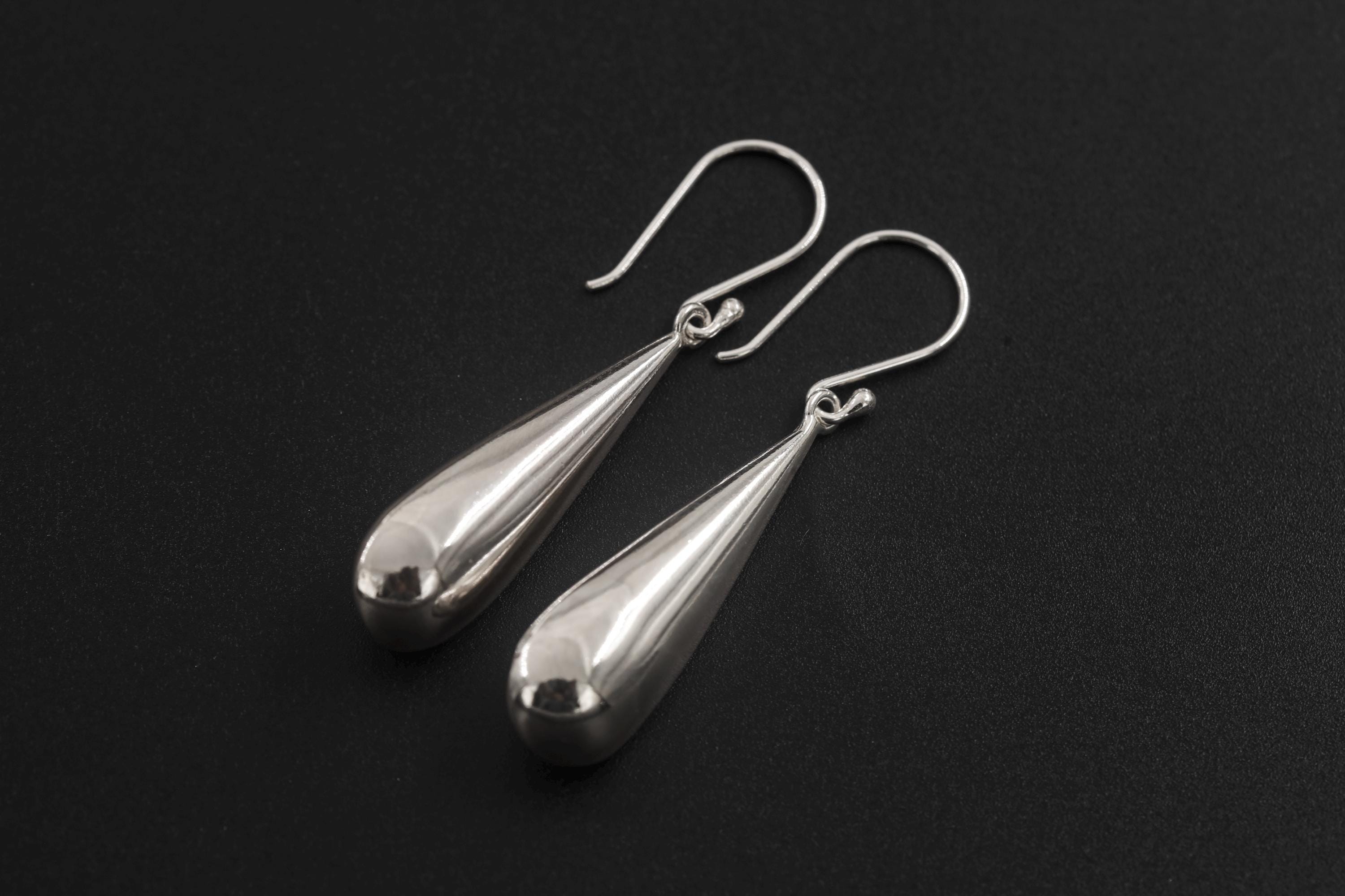Sterling Silver Teardrop Earrings 925 High Shine Polish Minimalist Drop Dangle Jewelry Elegant Modern Gift for Her Sleek Liquid Metal Style