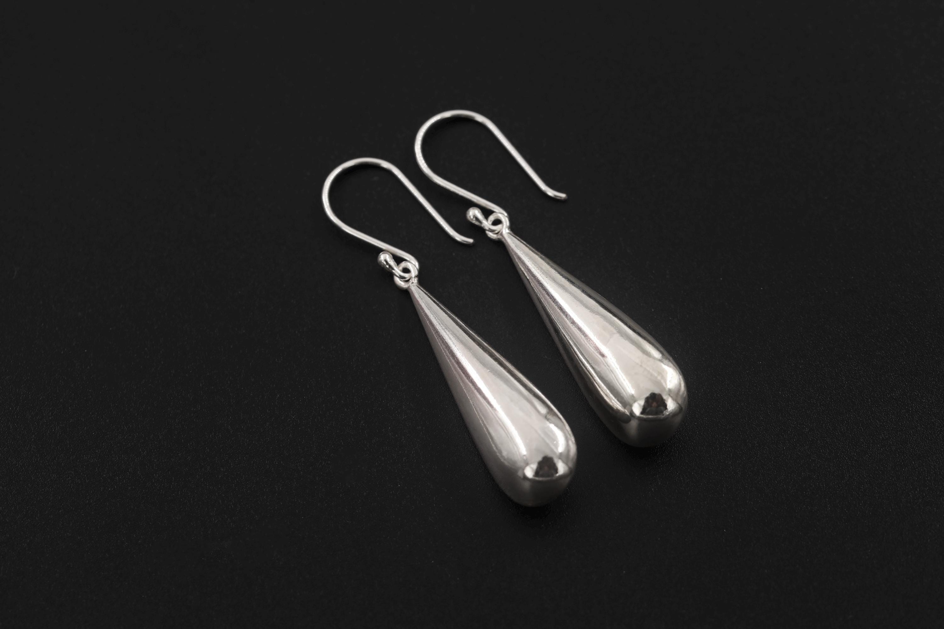 Sterling Silver Teardrop Earrings 925 High Shine Polish Minimalist Drop Dangle Jewelry Elegant Modern Gift for Her Sleek Liquid Metal Style