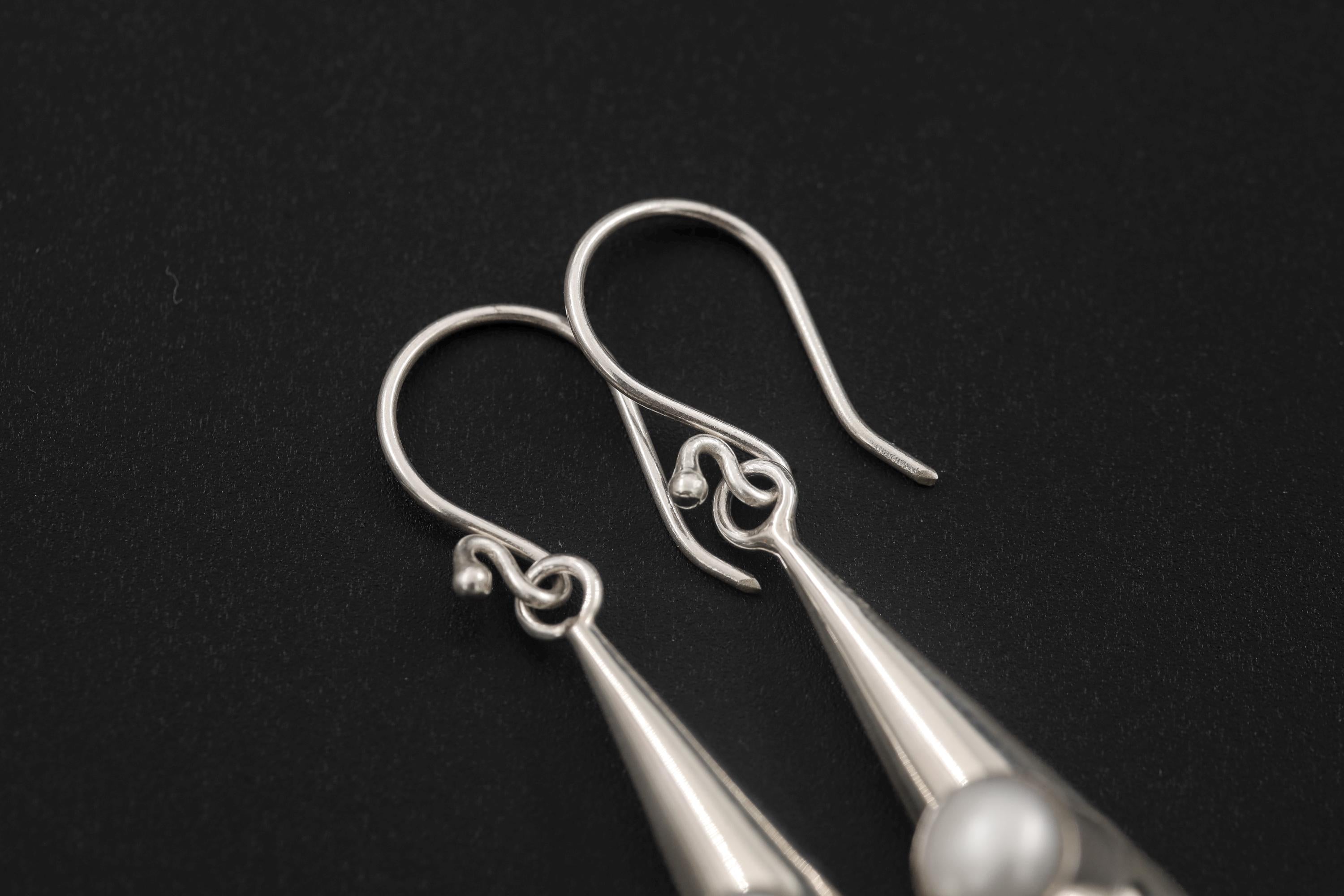 Pearl Drop Dangle Earrings 925 Sterling Silver High Shine Polish Round Pearl Cone Earrings Elegant Minimalist Pearl Jewelry Gift