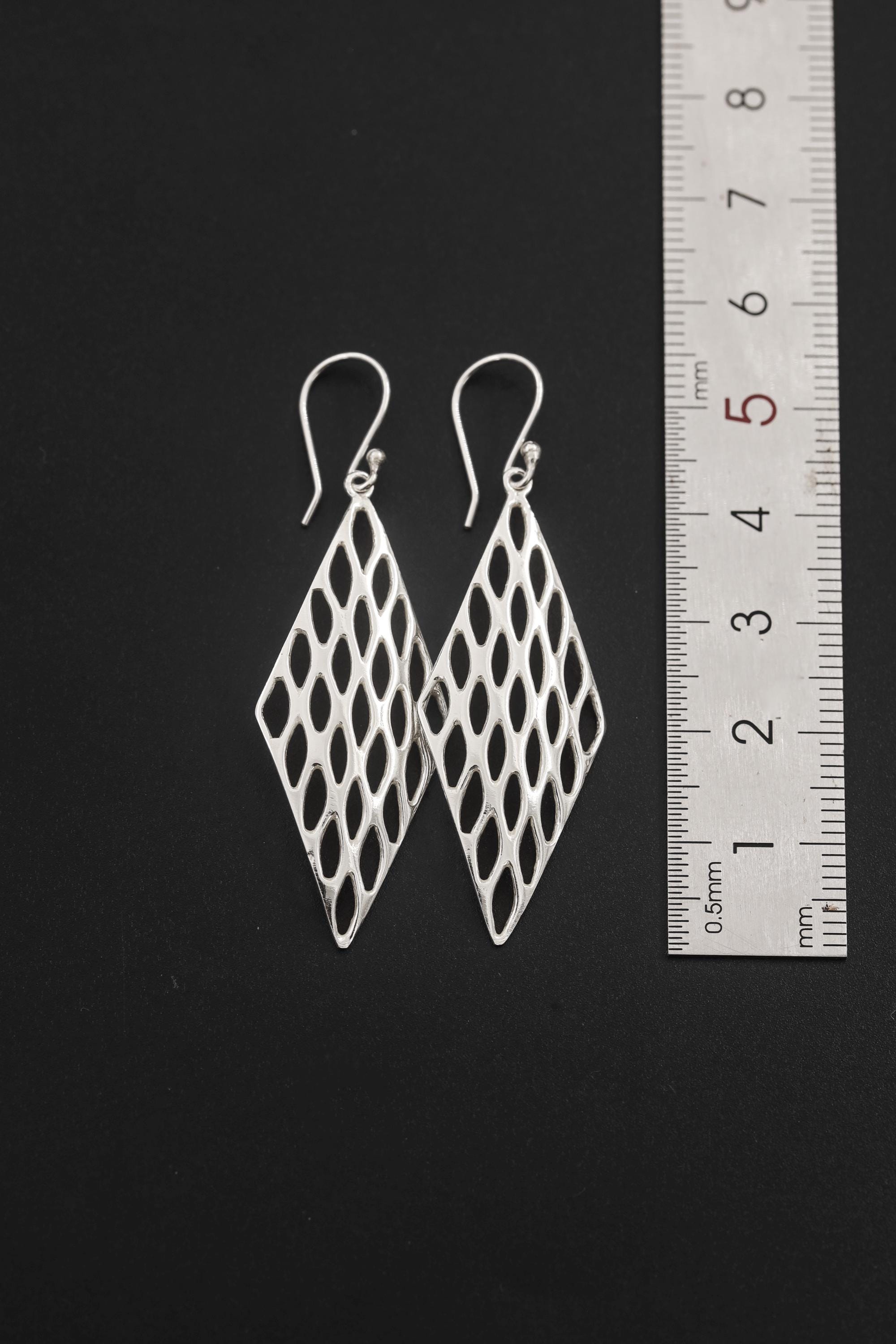 Honeycomb Silver Drop Earrings 992 Silver, Earrings Honeycomb Design, Lightweight Statement Jewelry, Modern Artisan Silver Gift for Her