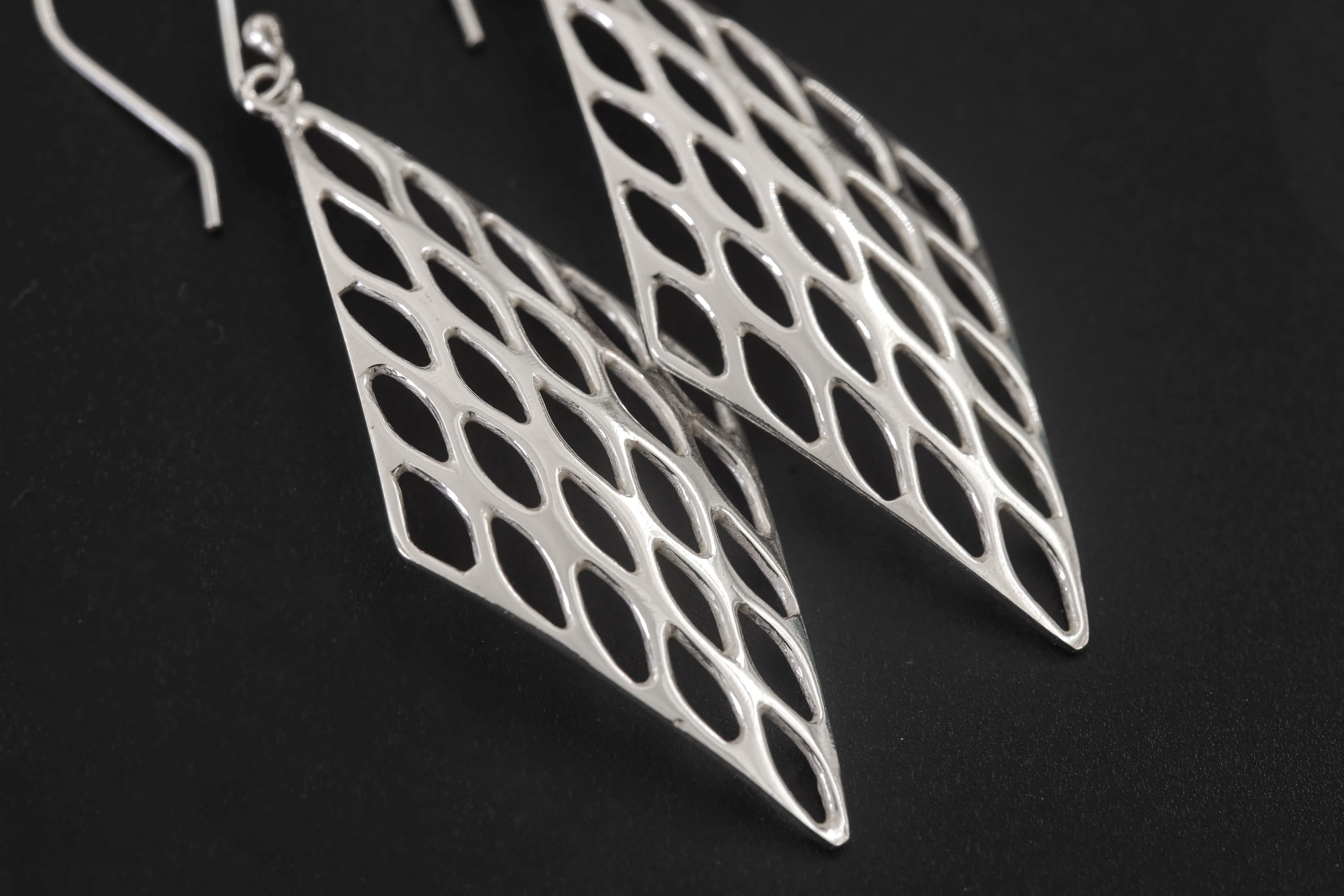 Honeycomb Silver Drop Earrings 992 Silver, Earrings Honeycomb Design, Lightweight Statement Jewelry, Modern Artisan Silver Gift for Her