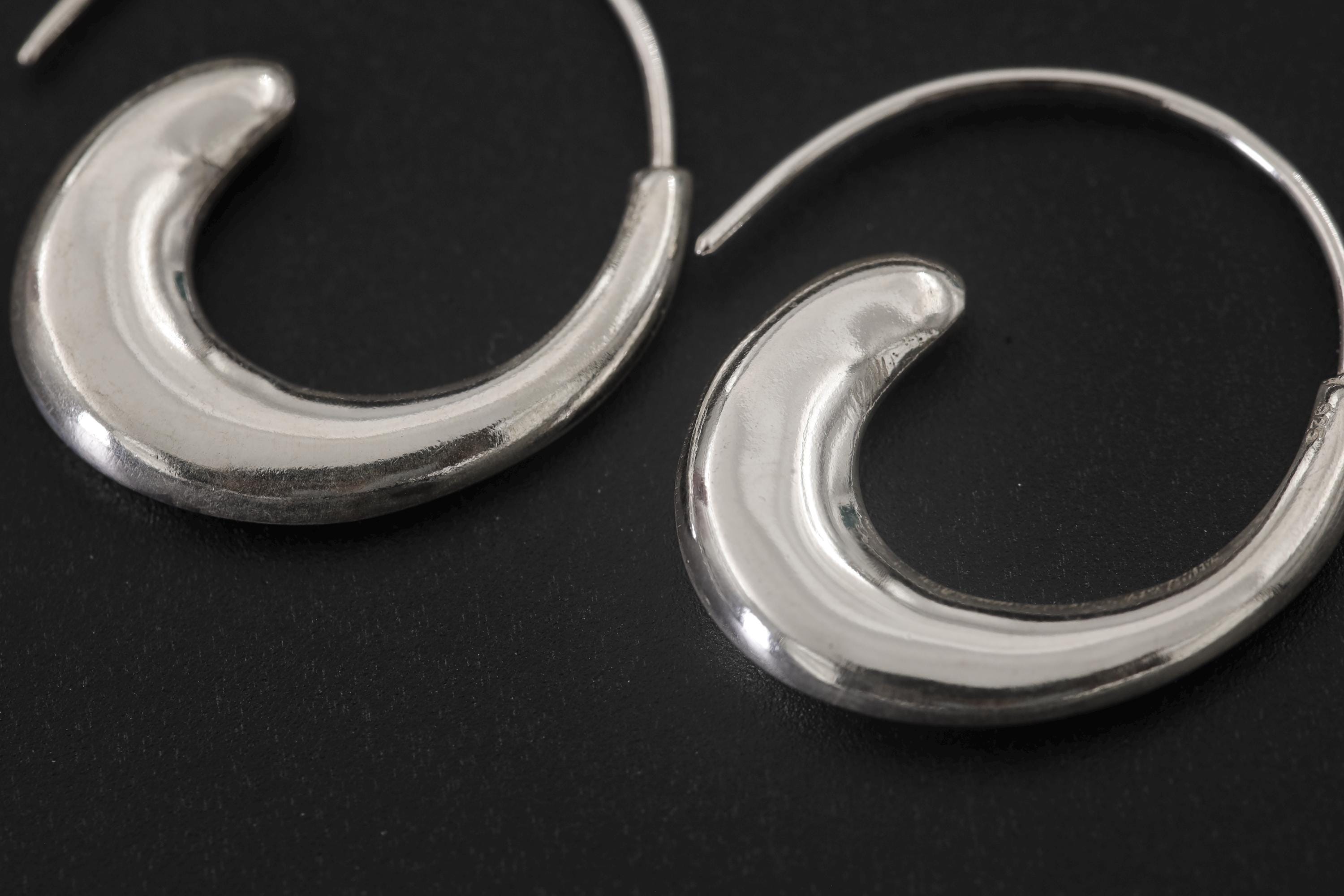 Wave Crescent Silver Earrings 925 Sterling Hoop Earrings High Shine Polish Minimalist Ocean Jewelry Boho Elegant Statement Gift