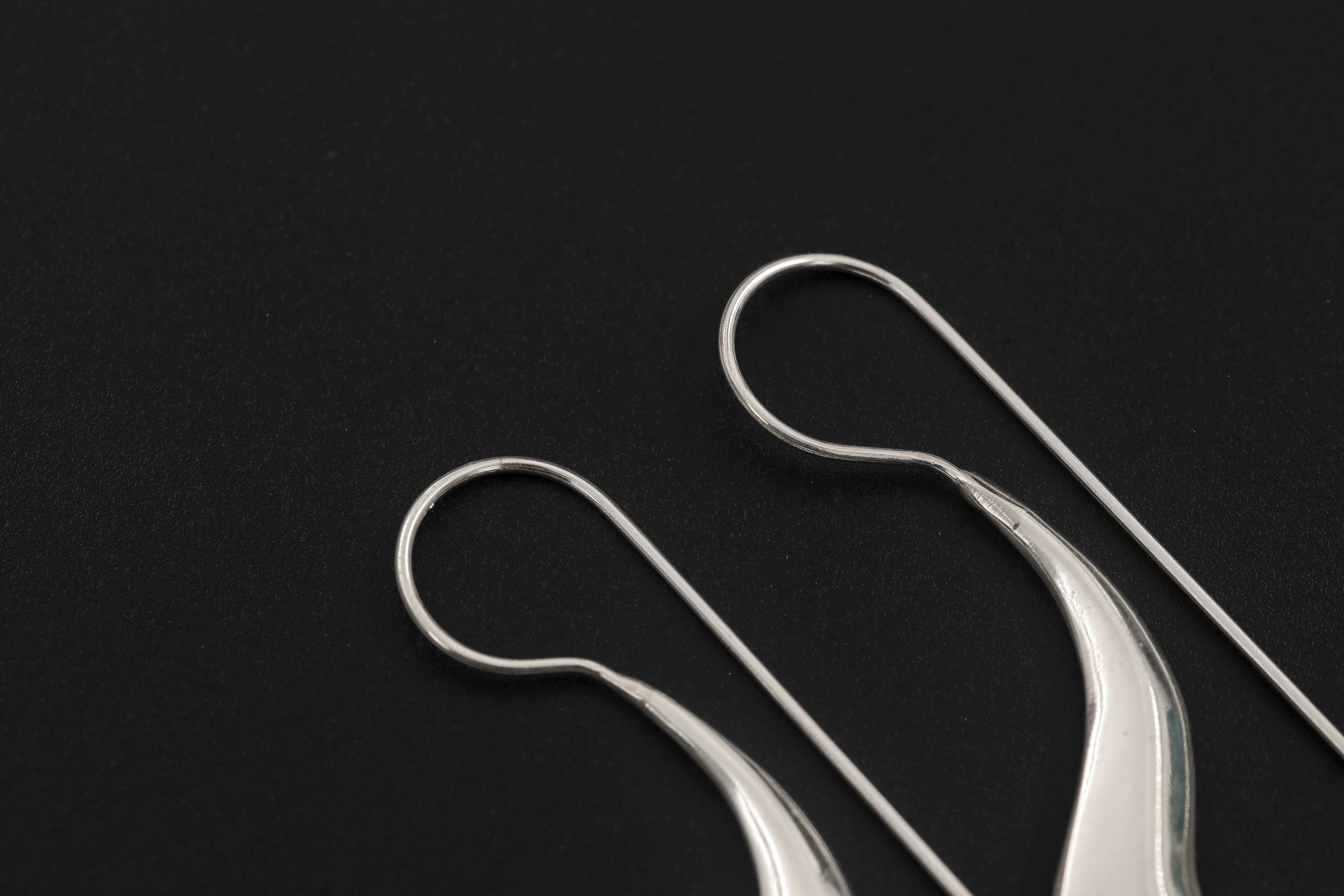 Minimalist Crescent Silver Earrings 925 Sterling High Shine Drop Earrings Modern Sculptural Jewelry Elegant Hook Dangle Gift