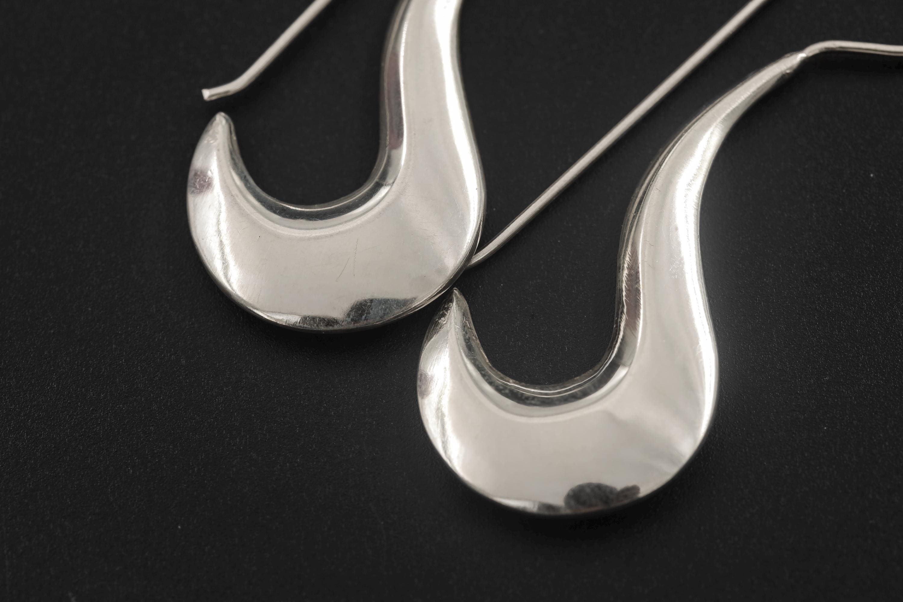 Minimalist Crescent Silver Earrings 925 Sterling High Shine Drop Earrings Modern Sculptural Jewelry Elegant Hook Dangle Gift