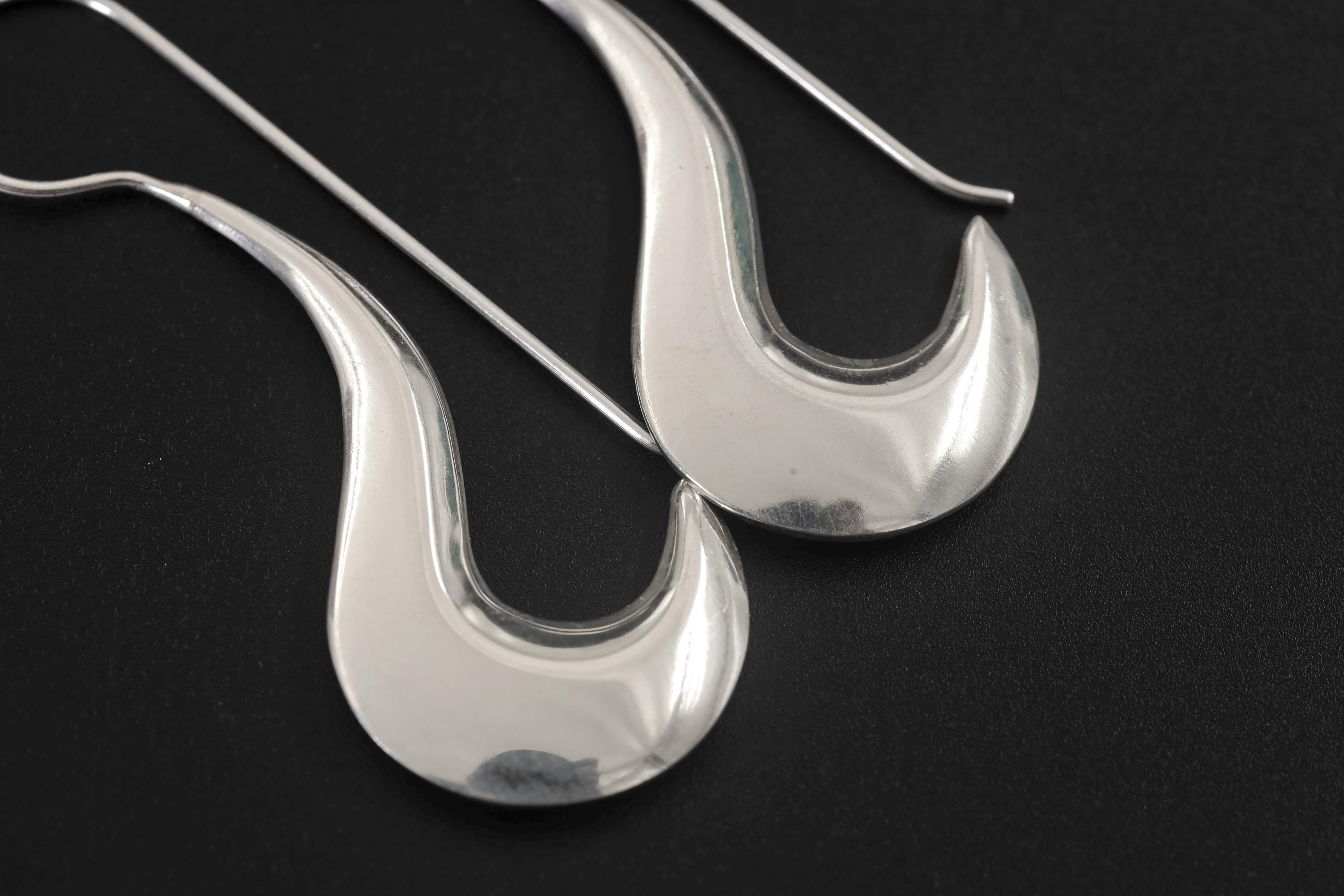 Minimalist Crescent Silver Earrings 925 Sterling High Shine Drop Earrings Modern Sculptural Jewelry Elegant Hook Dangle Gift