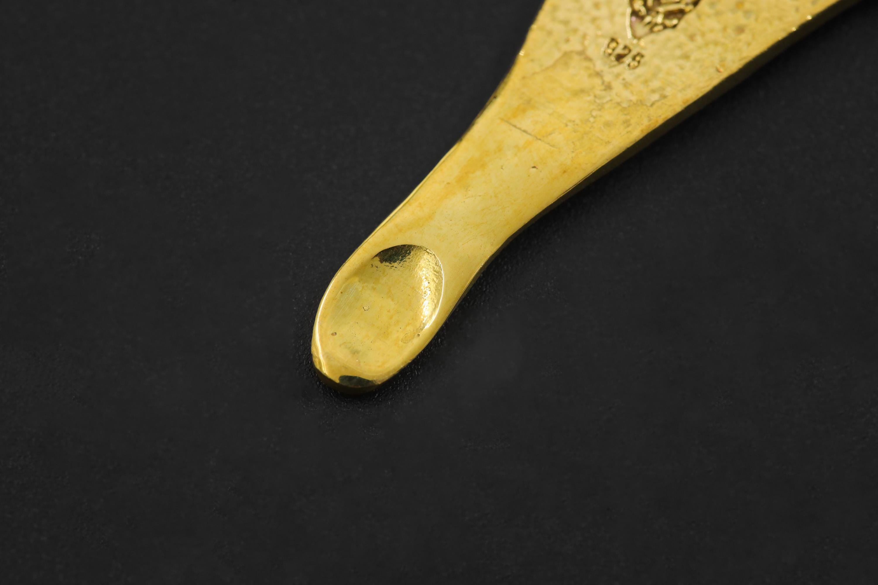 Golden Brass Spoon Pendant: Blue Moonstone Talisman, Wearable Ritual Tool