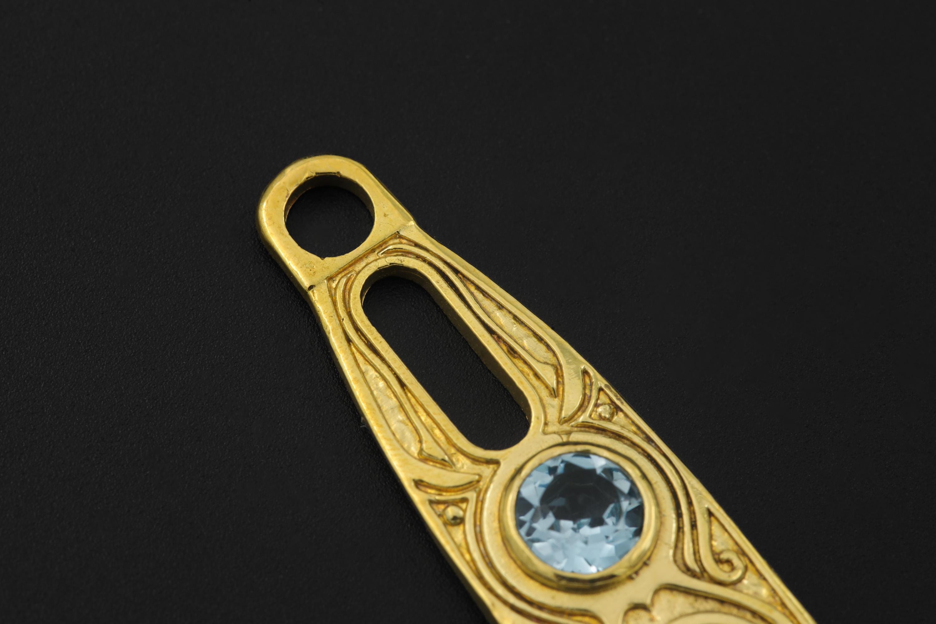 Blue Topaz Spoon Pendant 18k Gold Plated Brass Cast Ritual Spoon Necklace Throat Chakra December Gift
