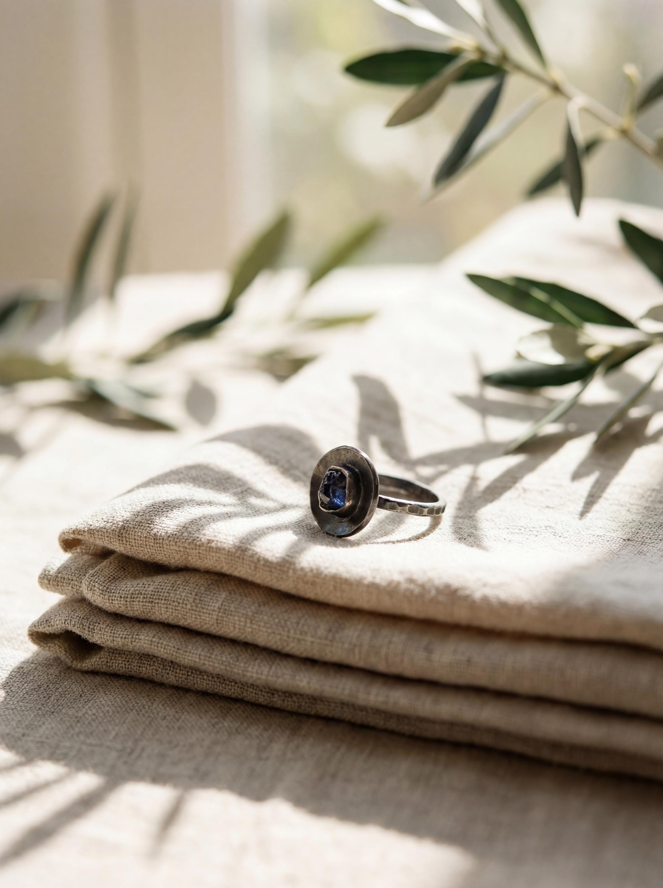 Raw Sapphire Ring: Oxidized Sterling Silver Dome, Australian Fossicked Gem