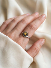 Rustic Golden Labradorite Ring: Hammered Sterling Silver Band