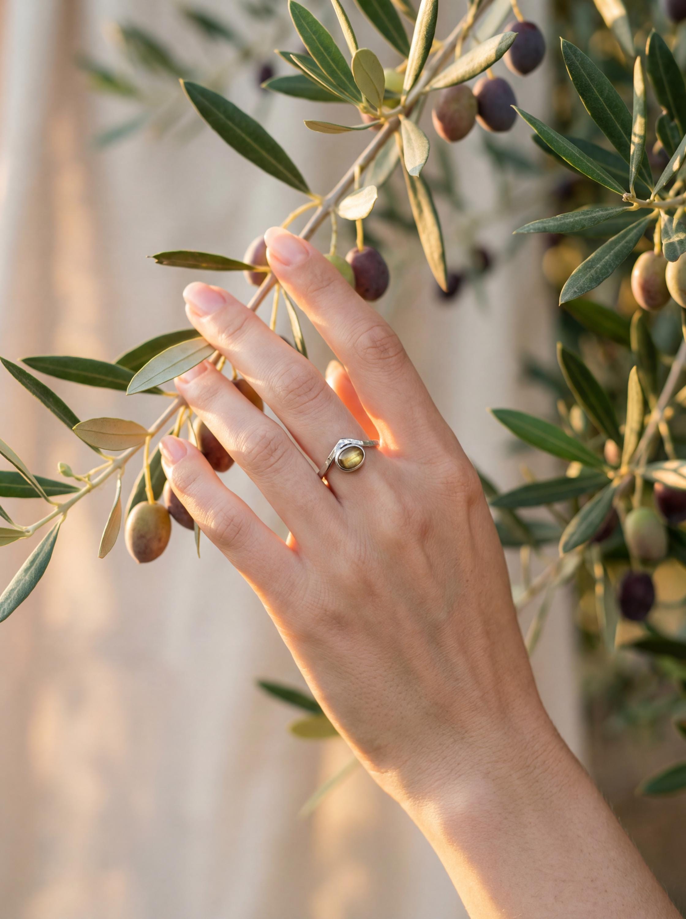 Rustic Golden Labradorite Ring: Hammered Sterling Silver Band