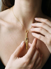 18k Gold Plated Brass Cutter Spoon Pendant, Faceted Garnet Talisman Necklace