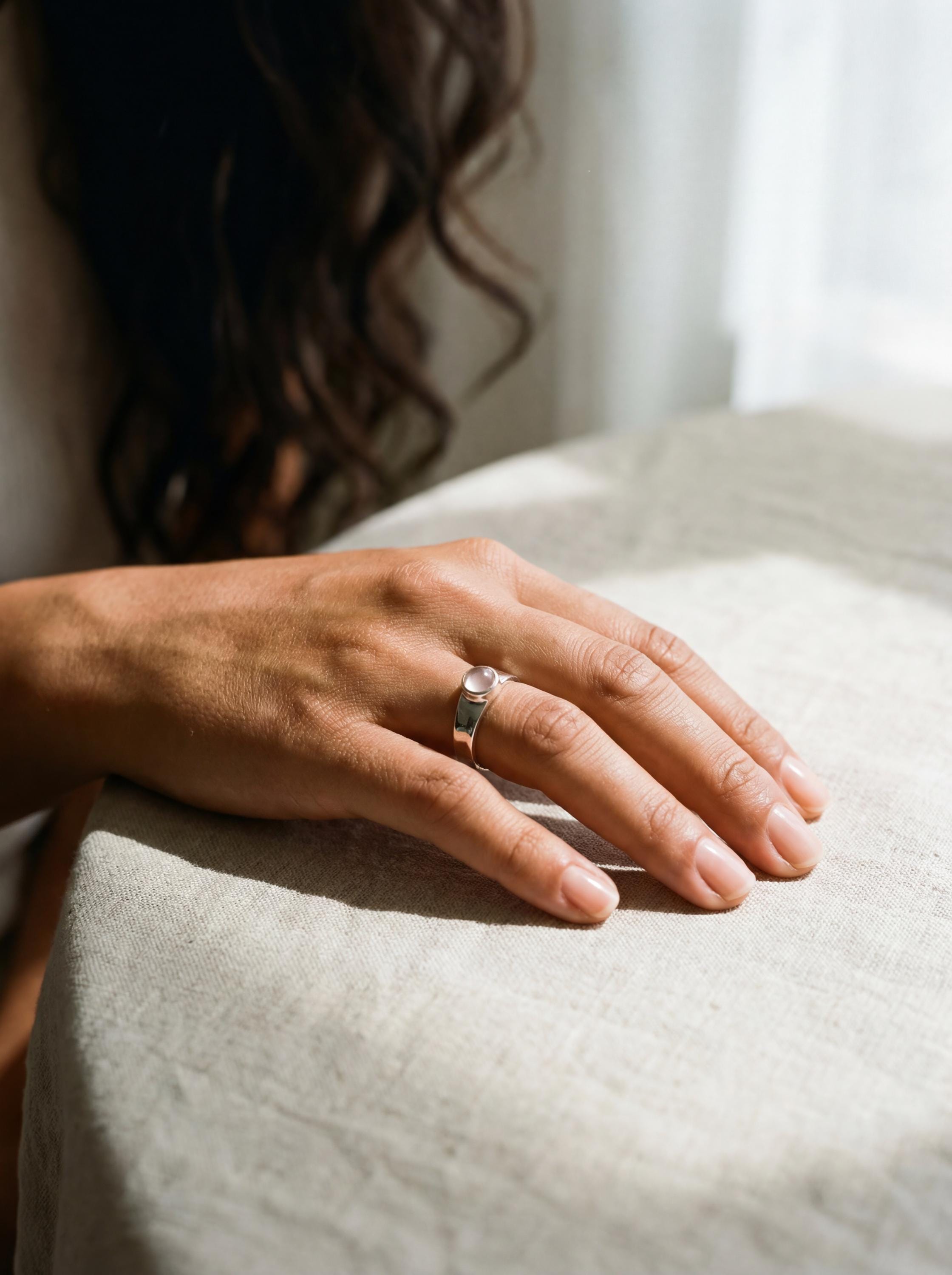 Rose Quartz Sterling Silver Ring: Hammered Unisex Band