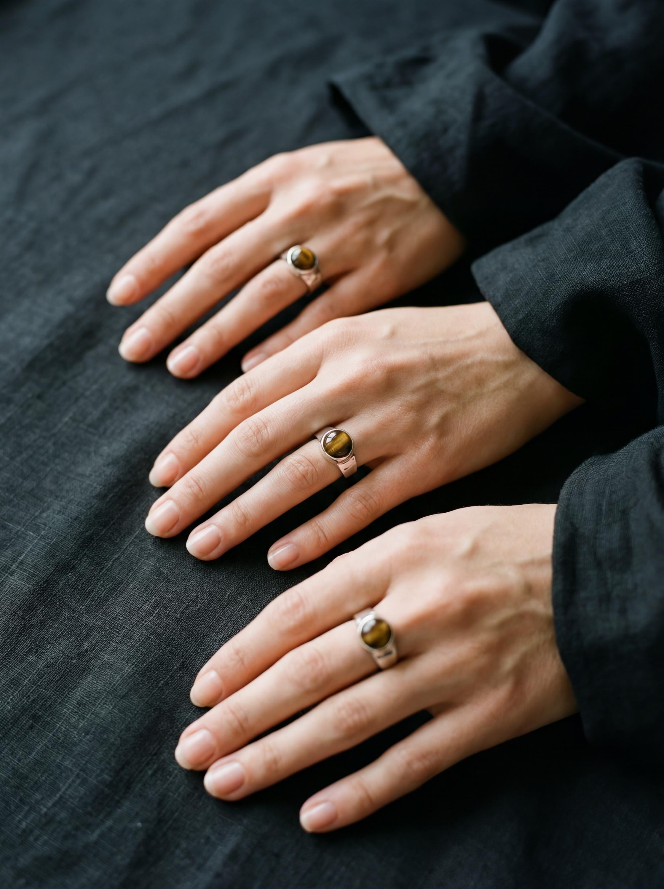 Tiger's Eye Ring: Hammered Sterling Silver Band, Unisex Design