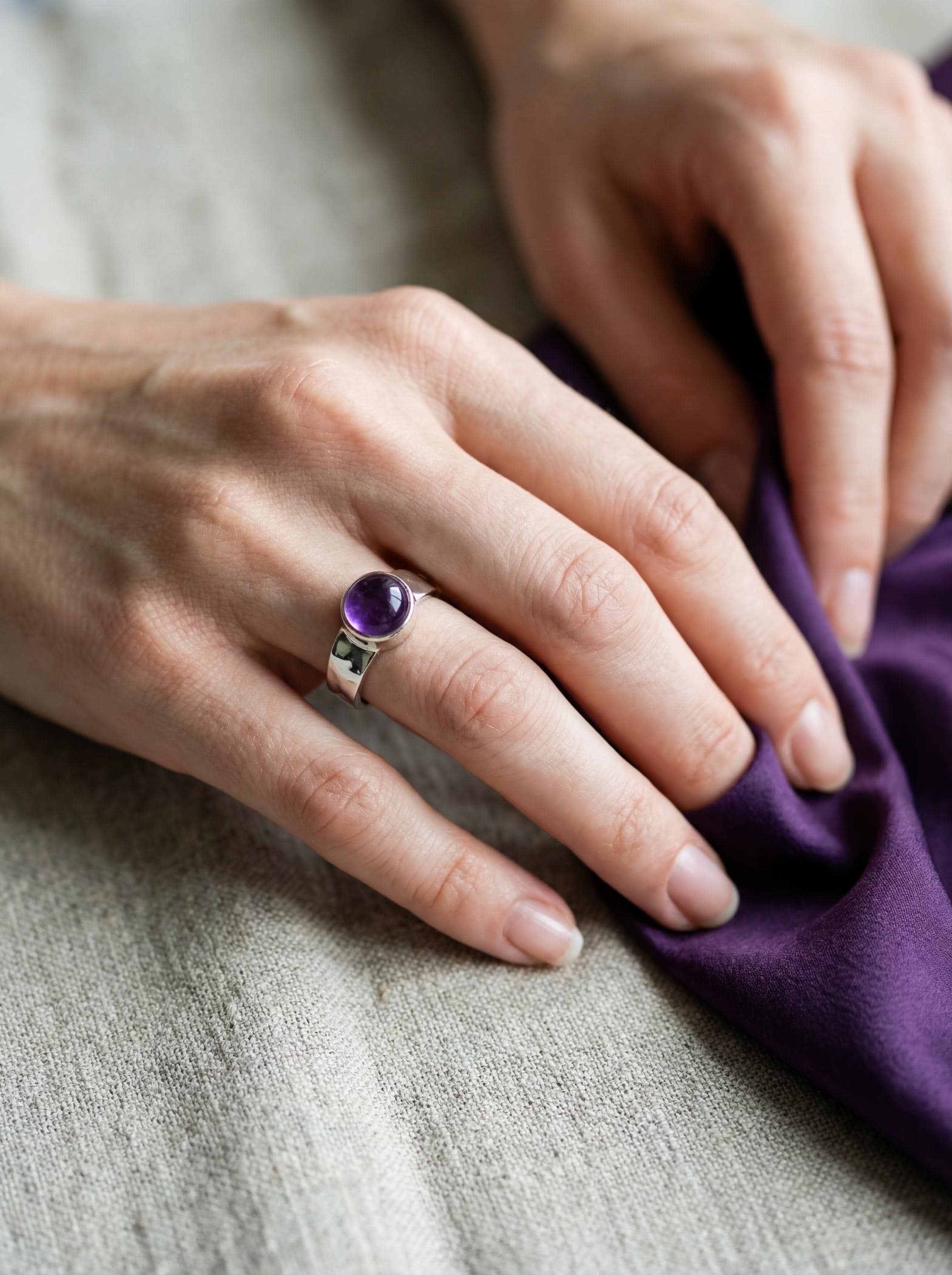 Hammered Sterling Silver Amethyst Ring: Unisex Gemstone Jewelry