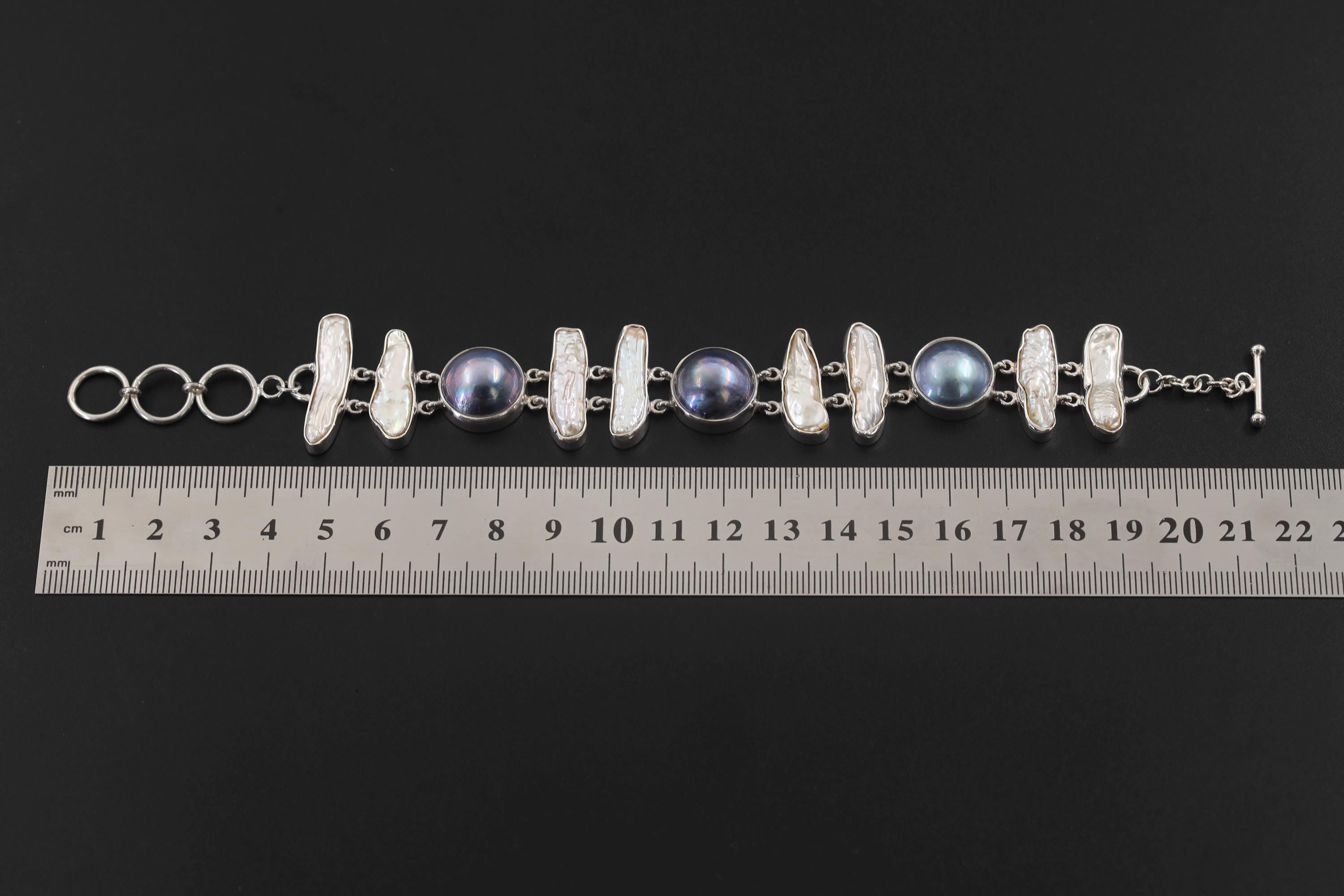 Black Freshwater Pearl Sterling Silver Bracelet – High Shine Toggle Clasp