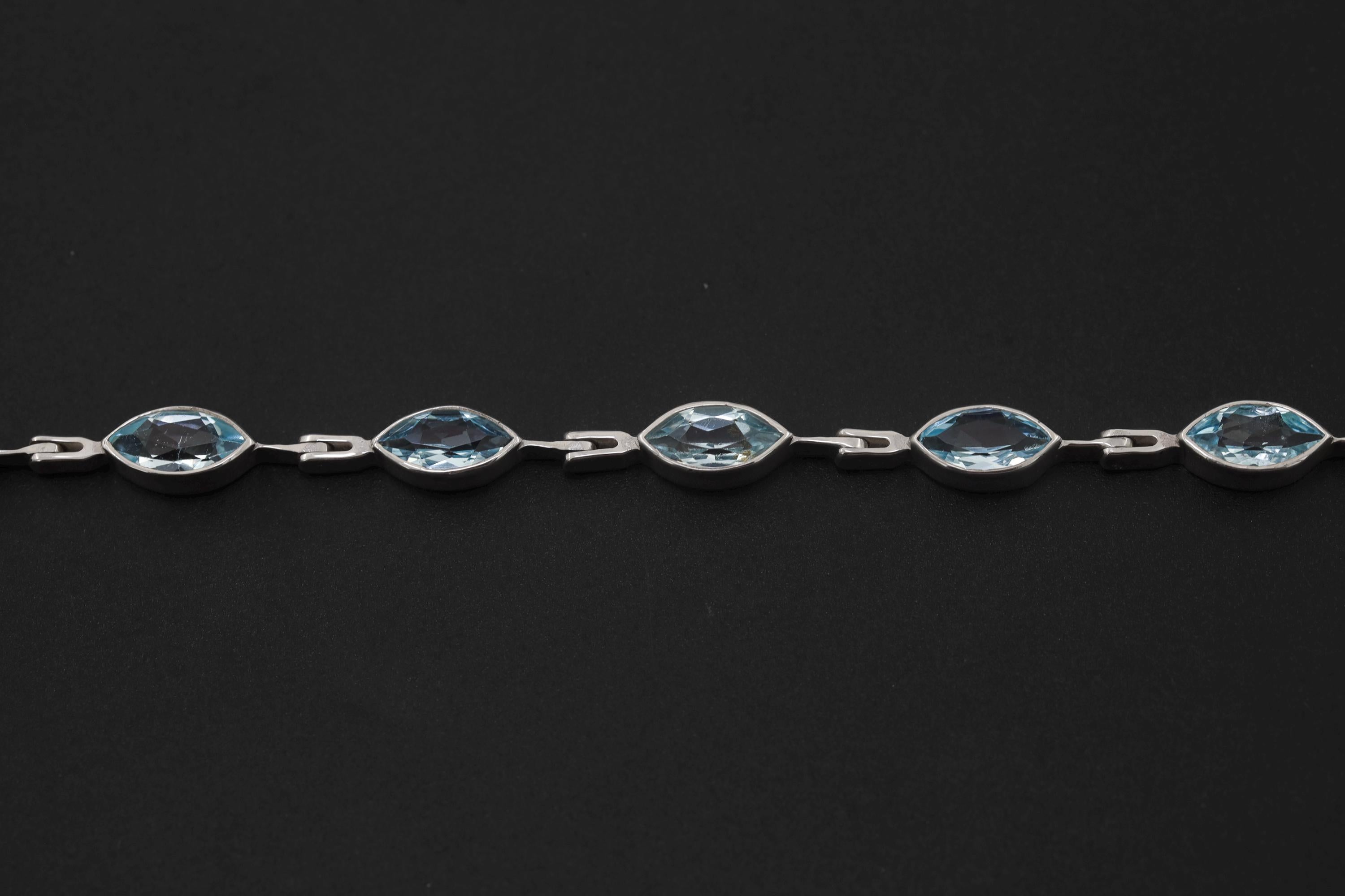 Blue Topaz Marquise Bracelet 925 Sterling Silver Faceted Blue Topaz Link Bracelet High Shine Polish Lobster Clasp December Birthstone Gift