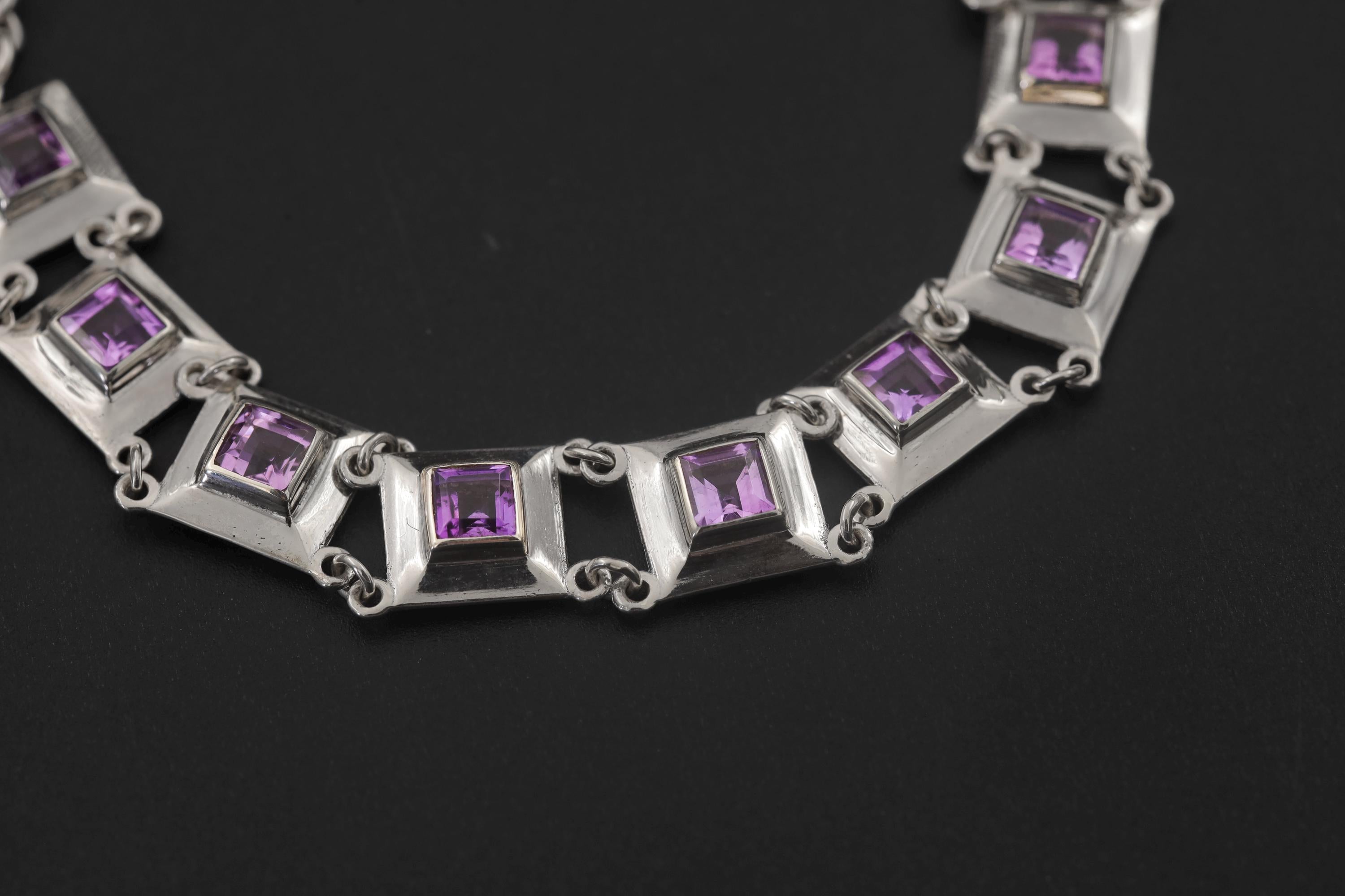 Square Amethyst Link Bracelet 925 Sterling Silver Purple Crystal Bracelet Crown Chakra Jewelry High Shine Gemstone Tennis Bracelet