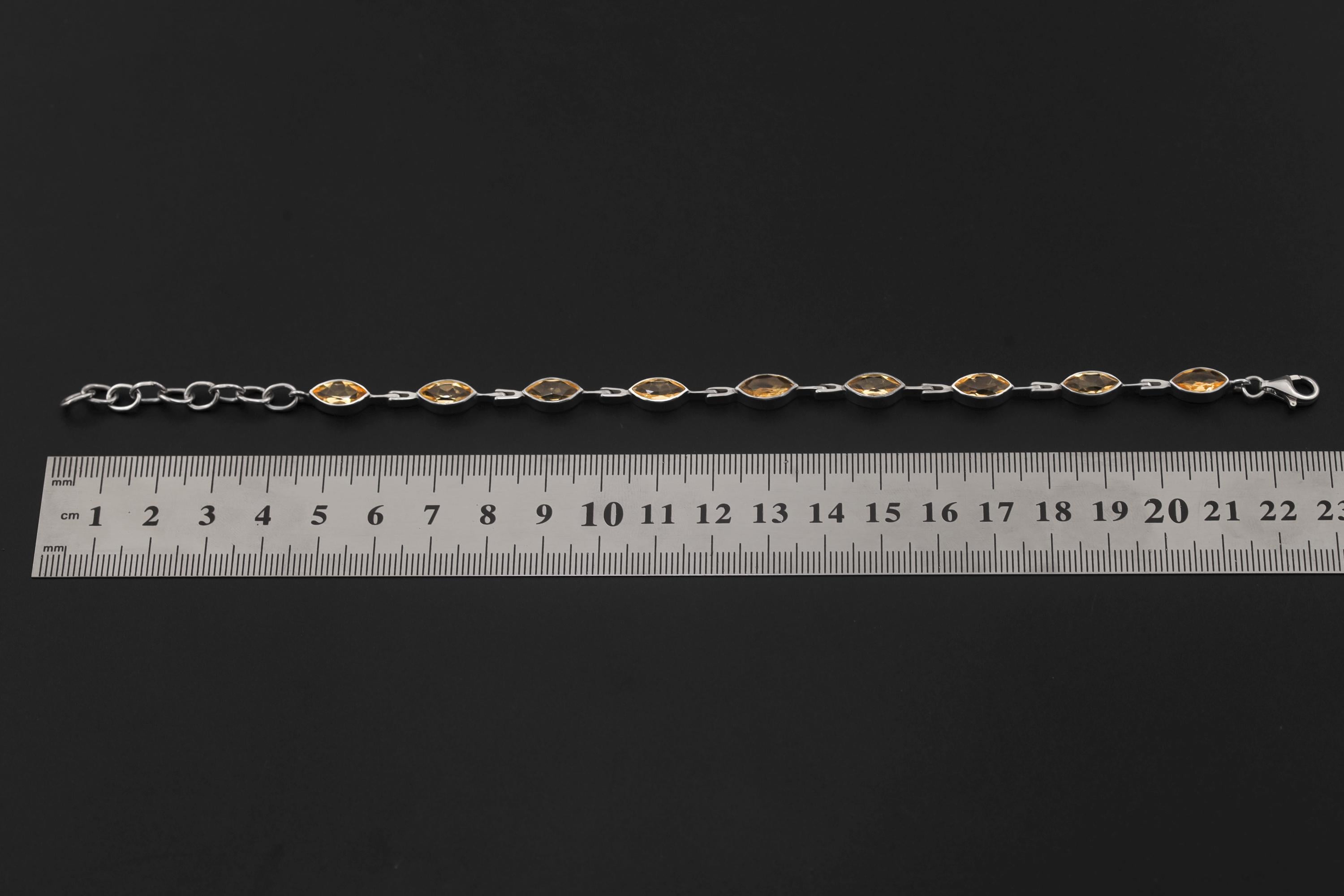 Citrine Bracelet 925 Sterling Silver Natural Non Heat Treated Faceted Marquise Gemstone Solar Plexus Chakra Jewelry Gift