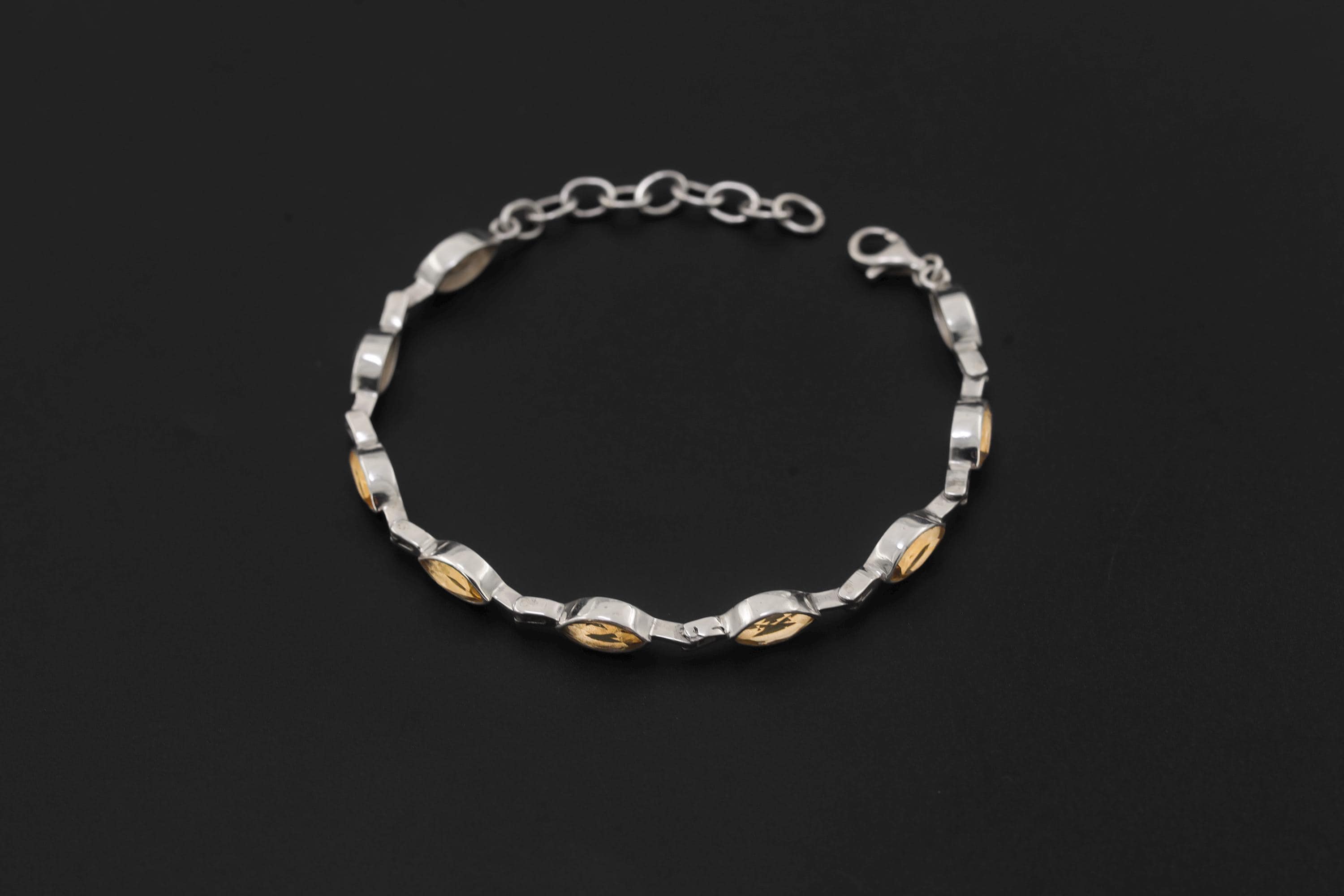 Citrine Bracelet 925 Sterling Silver Natural Non Heat Treated Faceted Marquise Gemstone Solar Plexus Chakra Jewelry Gift