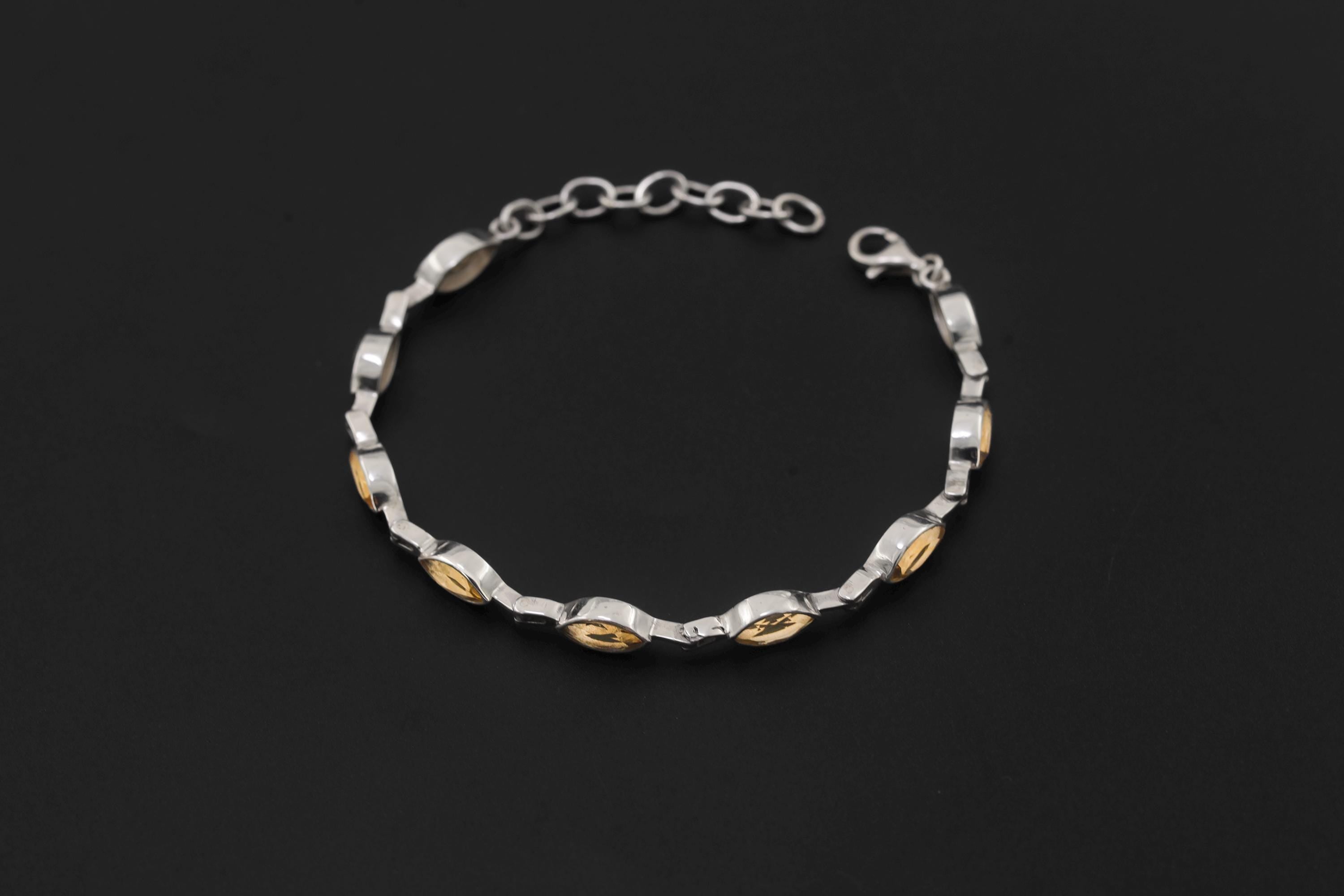 Citrine Bracelet 925 Sterling Silver Natural Non Heat Treated Faceted Marquise Gemstone Solar Plexus Chakra Jewelry Gift