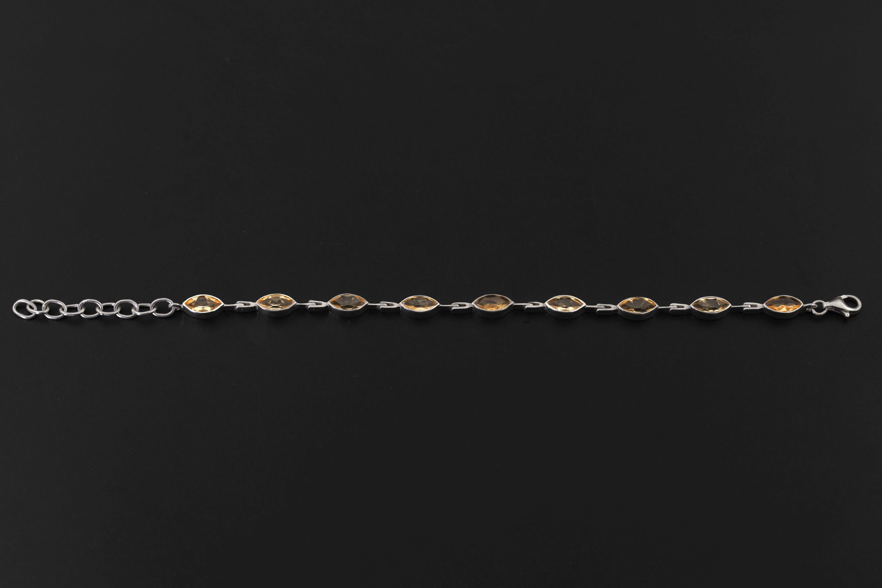 Citrine Bracelet 925 Sterling Silver Natural Non Heat Treated Faceted Marquise Gemstone Solar Plexus Chakra Jewelry Gift